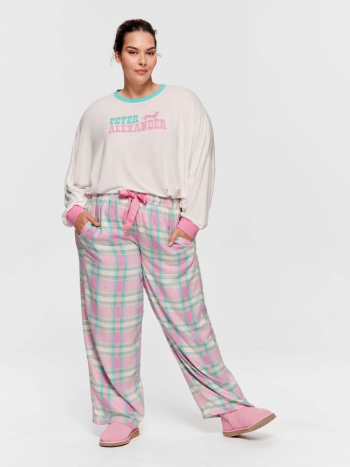 P.A. Plus Pink Check Wide Leg Bamboo Flannelette Pj Pant Multi
