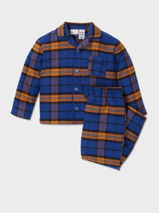 Jnr Boys Check Flannel Pj Set navy