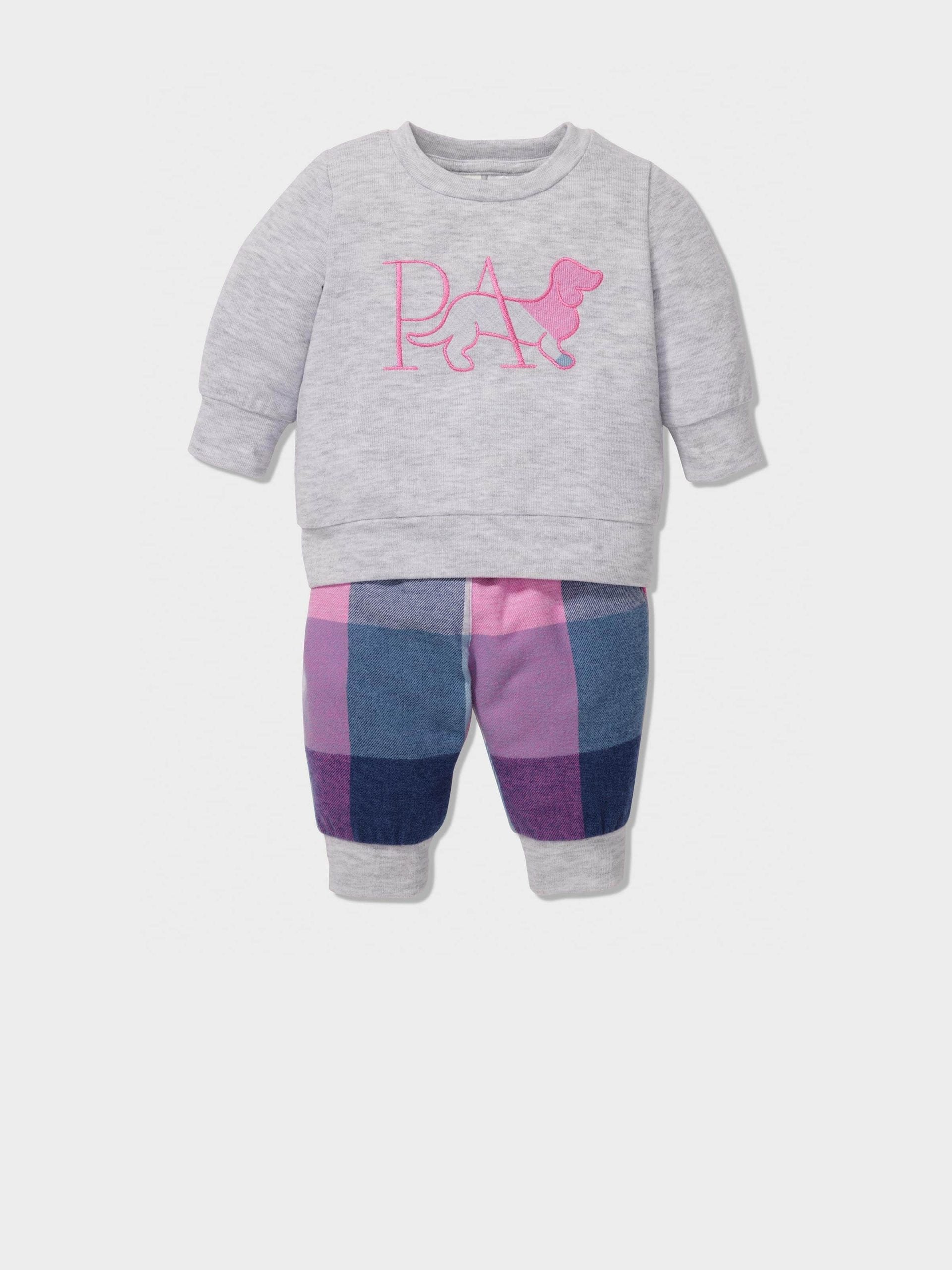 Baby Pink Buffalo Check Long Pj Set multi