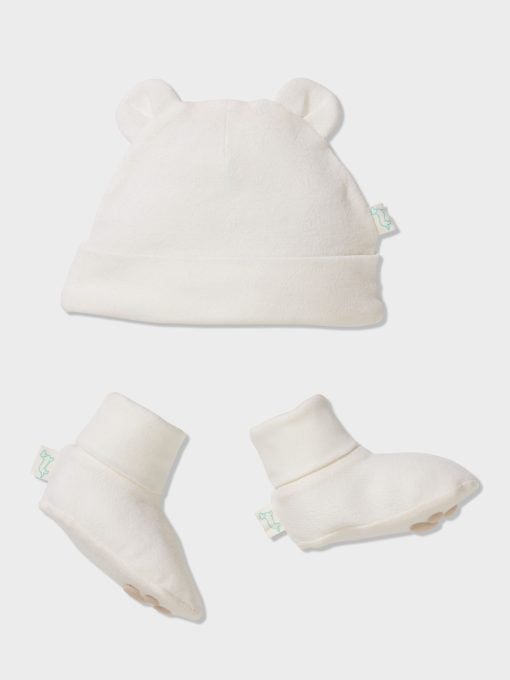 Baby Organic Penny Print Beanie & Booties Set white