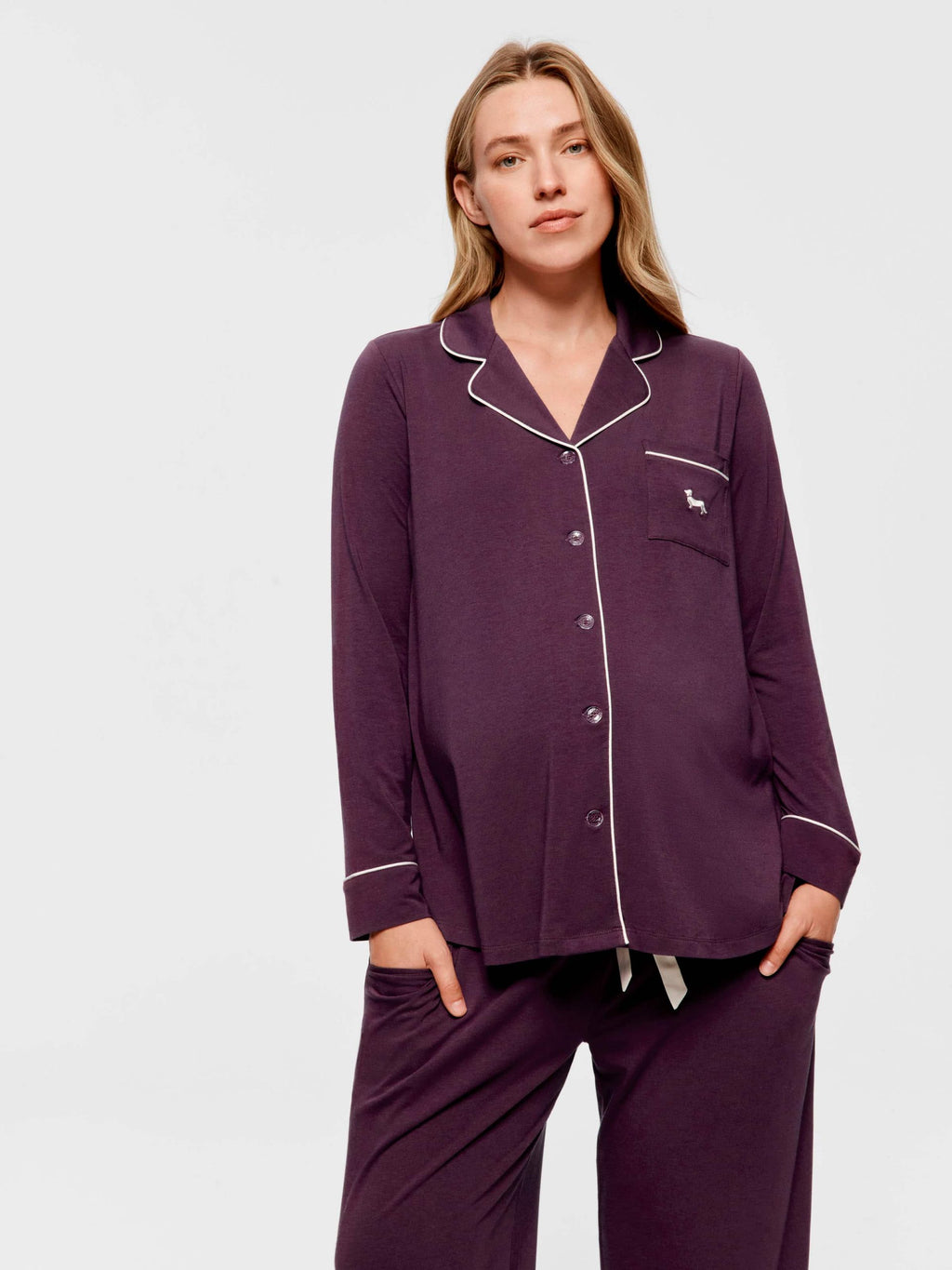 Maternity Grape Comfy Over The Bump Long Sleeve Pj Set grape