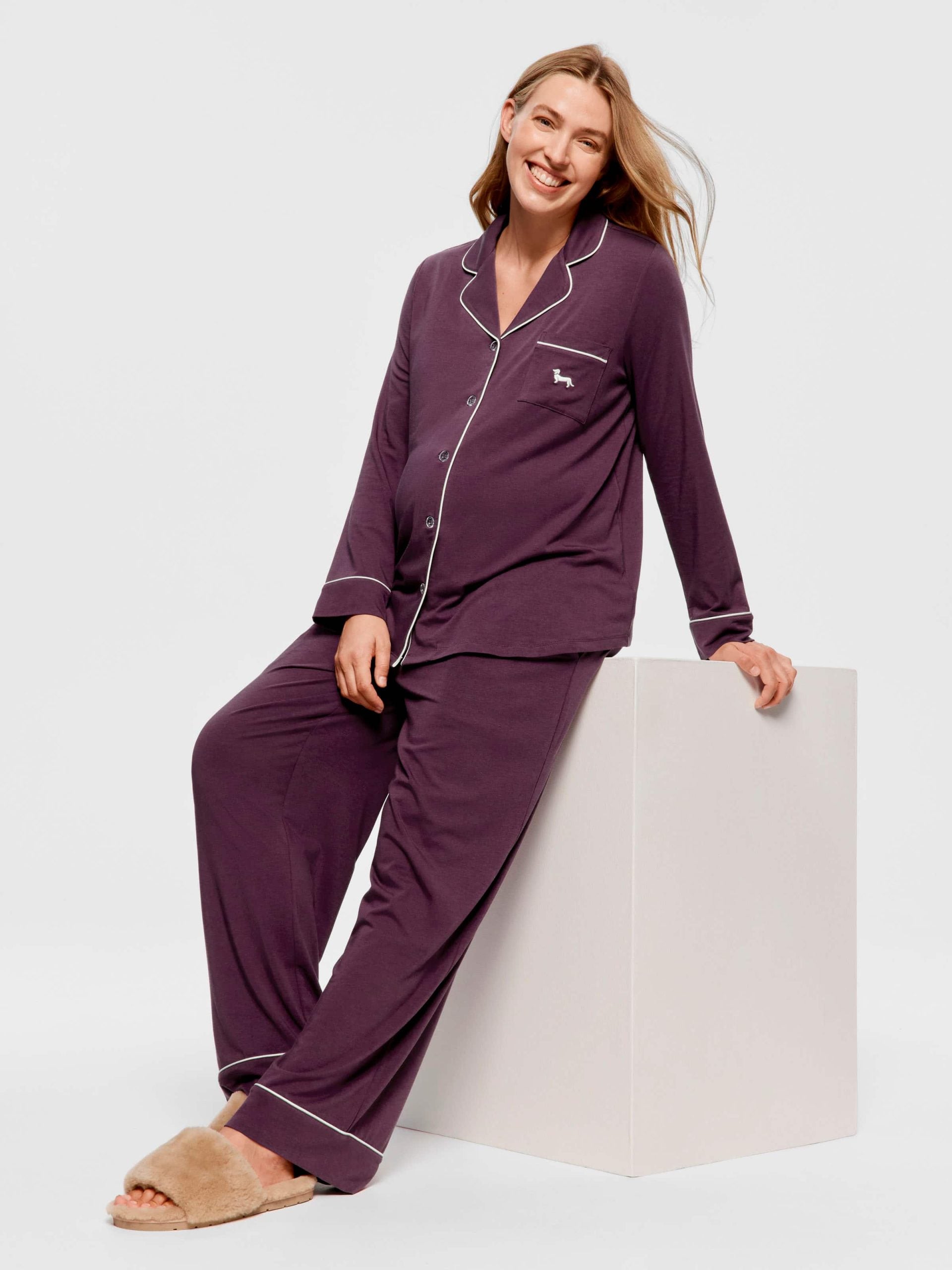 Maternity Grape Comfy Over The Bump Long Sleeve Pj Set grape