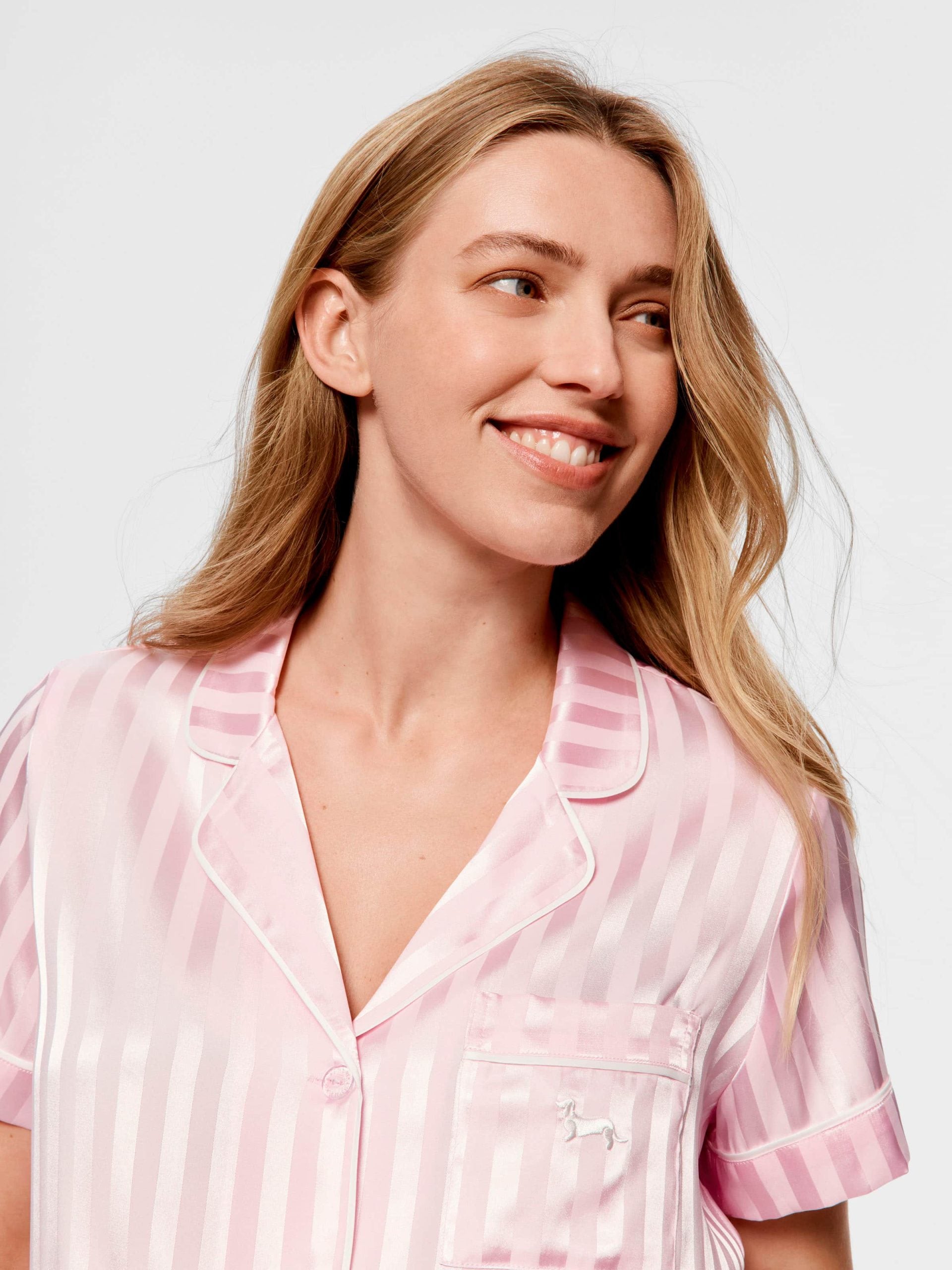 Maternity Pink Stripe Chic Satin Shortie Pj Satin pink
