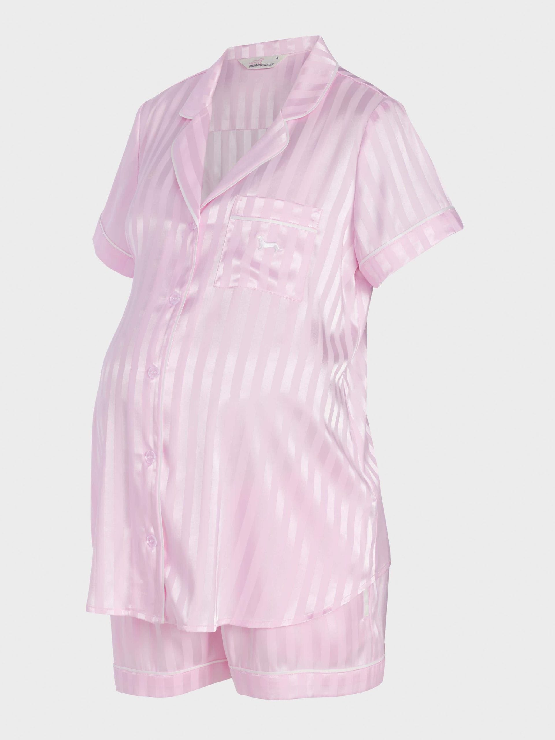 Maternity Pink Stripe Chic Satin Shortie Pj Satin pink