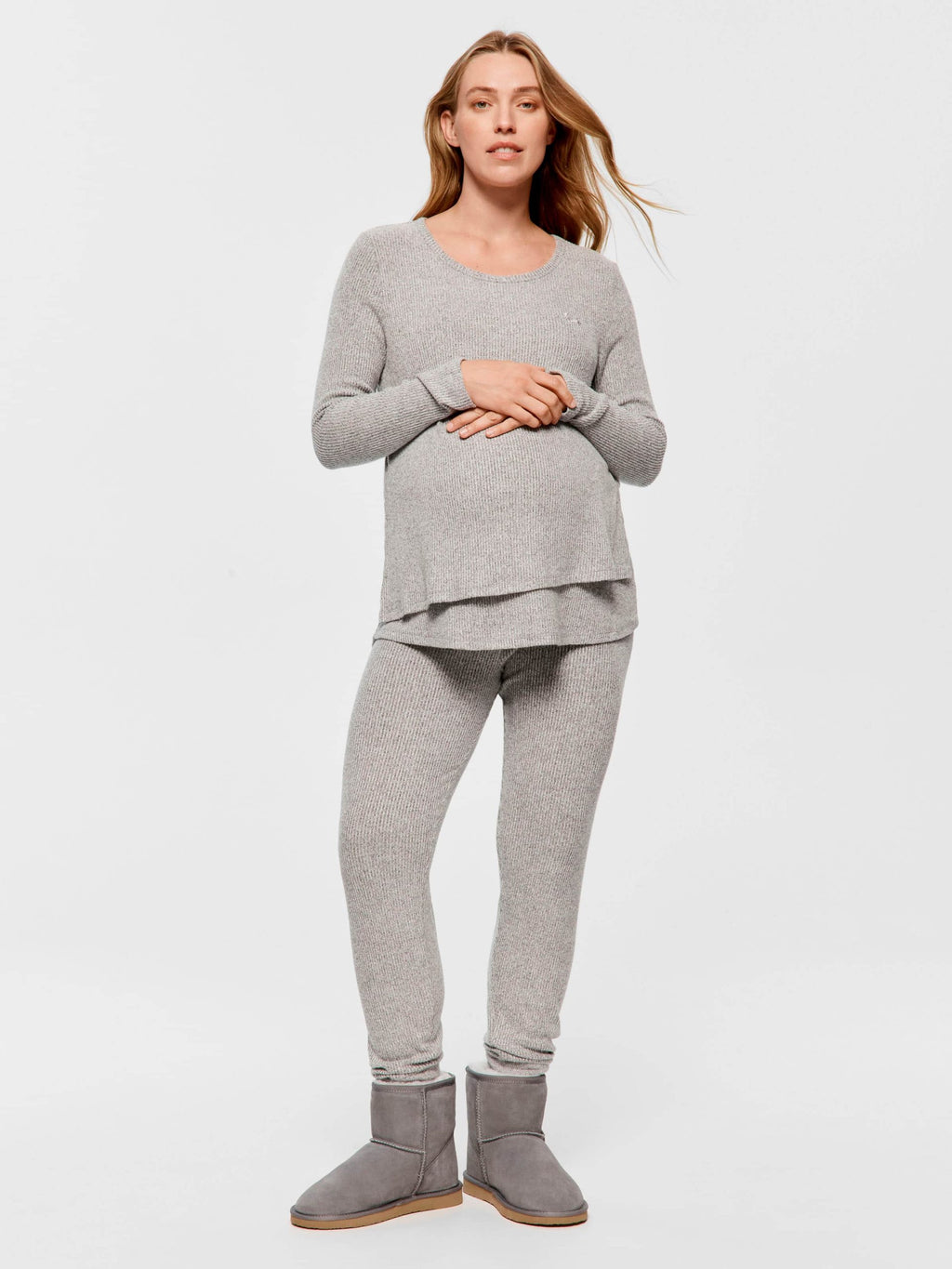Maternity Grey Rib Long Sleeve Pj Set grey