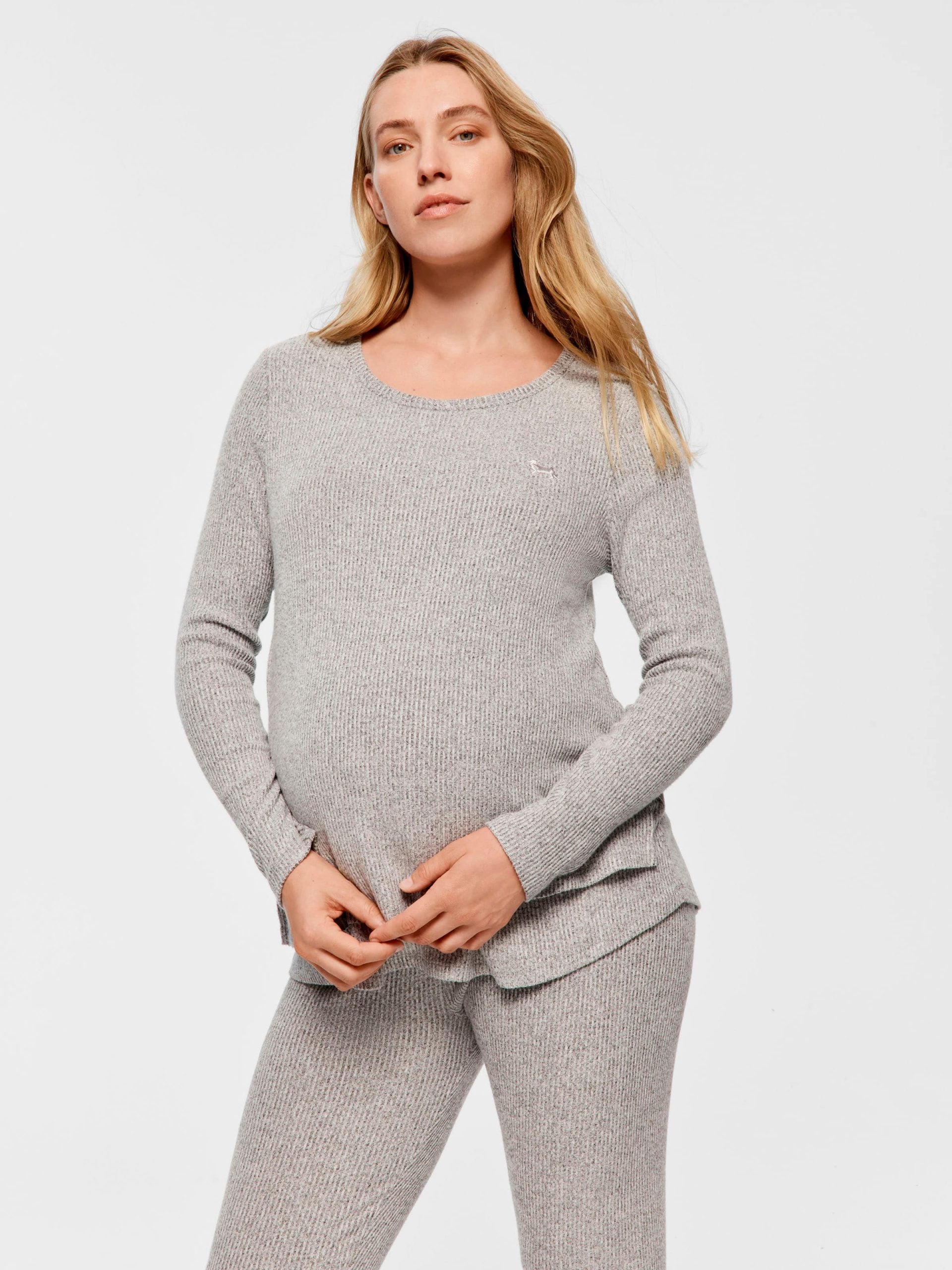 Maternity Grey Rib Long Sleeve Pj Set grey