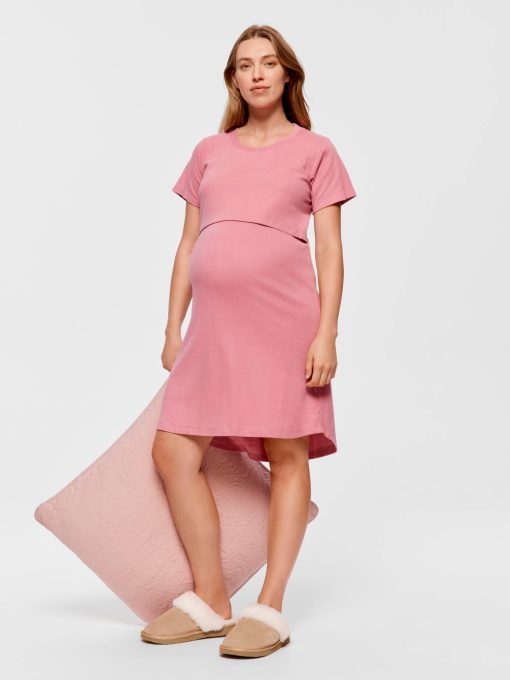 Maternity Pointelle Short Sleeve Nightie rose