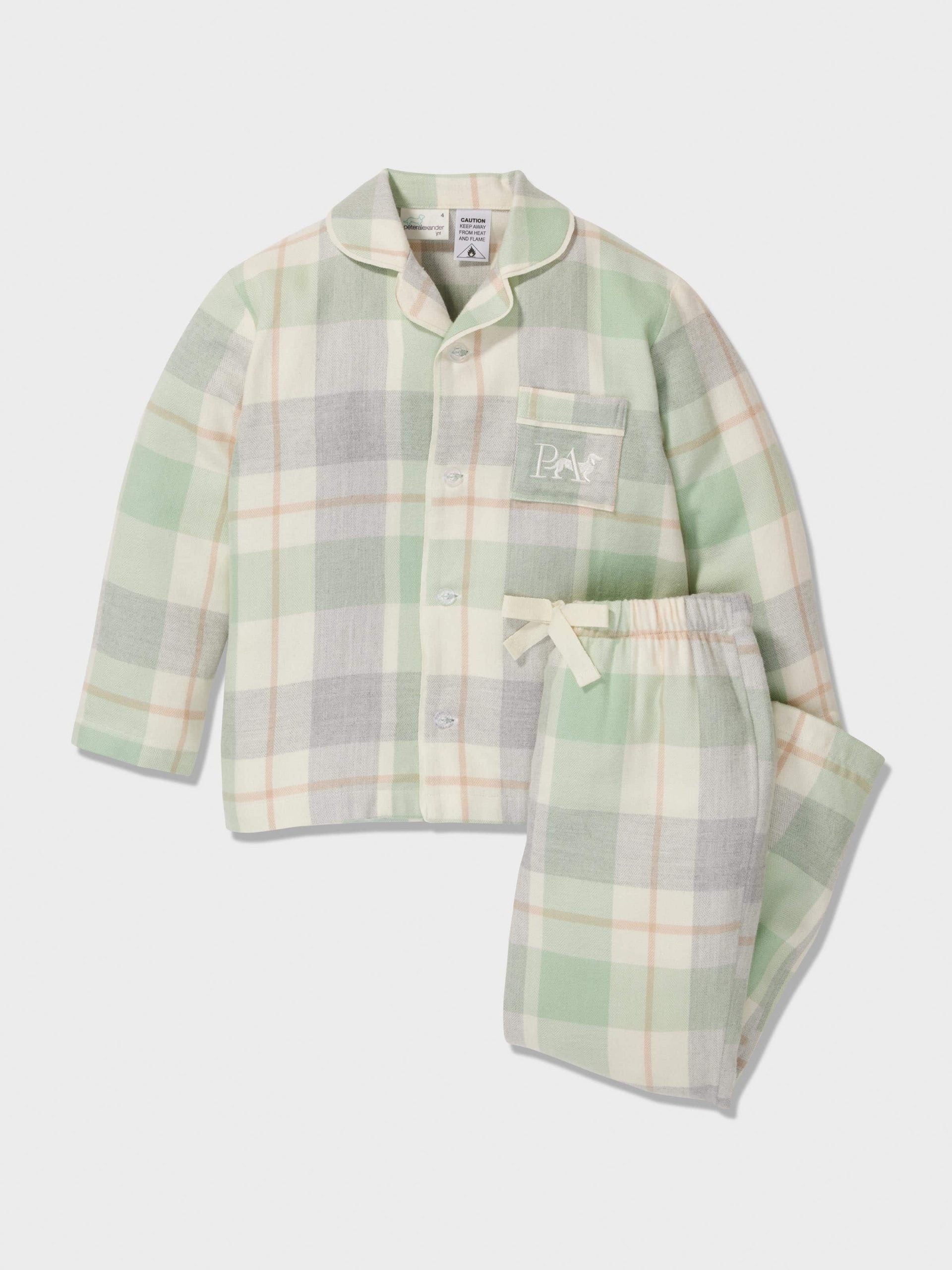 Jnr Kids Mint Check Bamboo Flannelette Classic Pj Set mint
