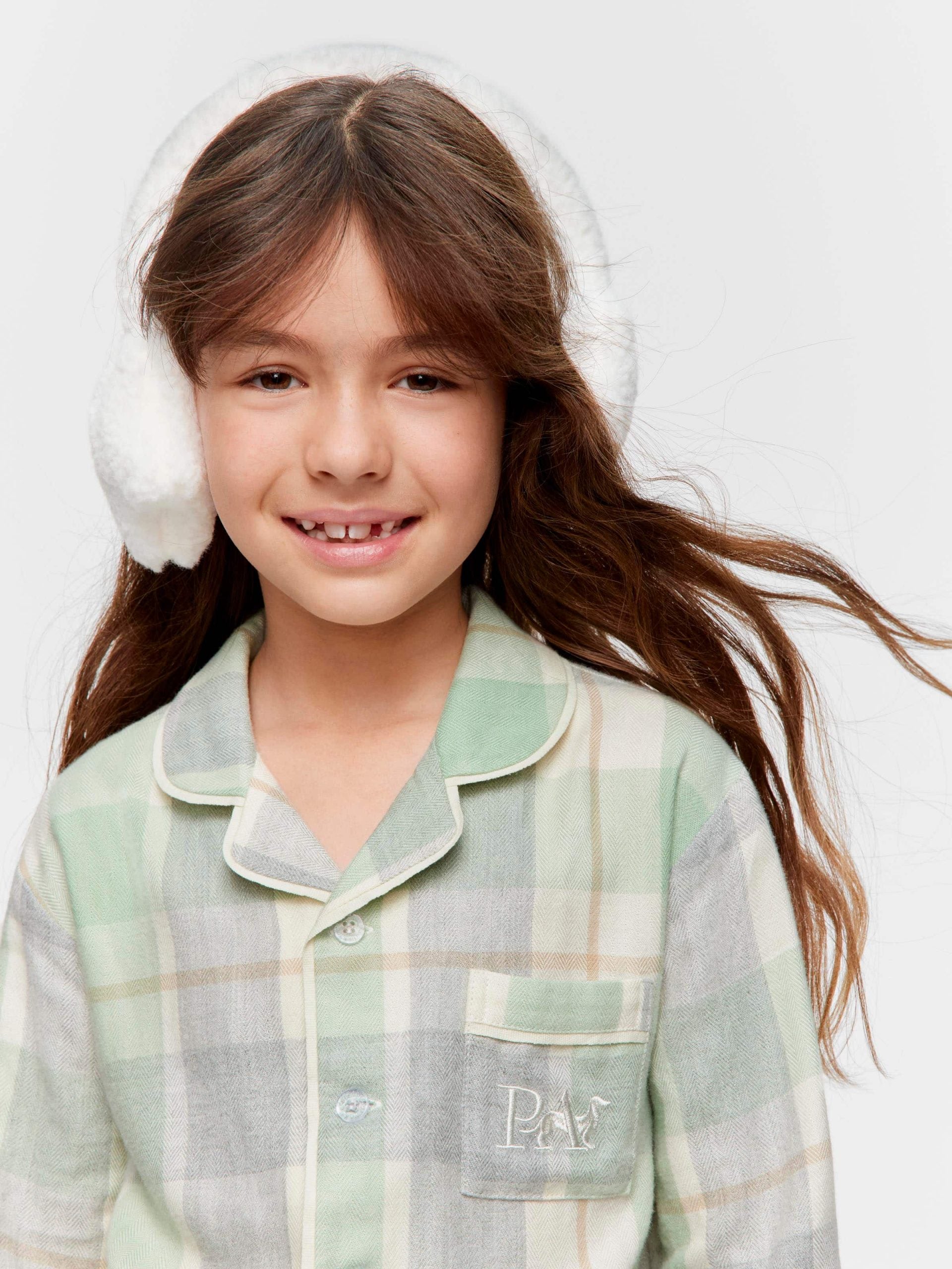 Jnr Kids Mint Check Bamboo Flannelette Classic Pj Set mint