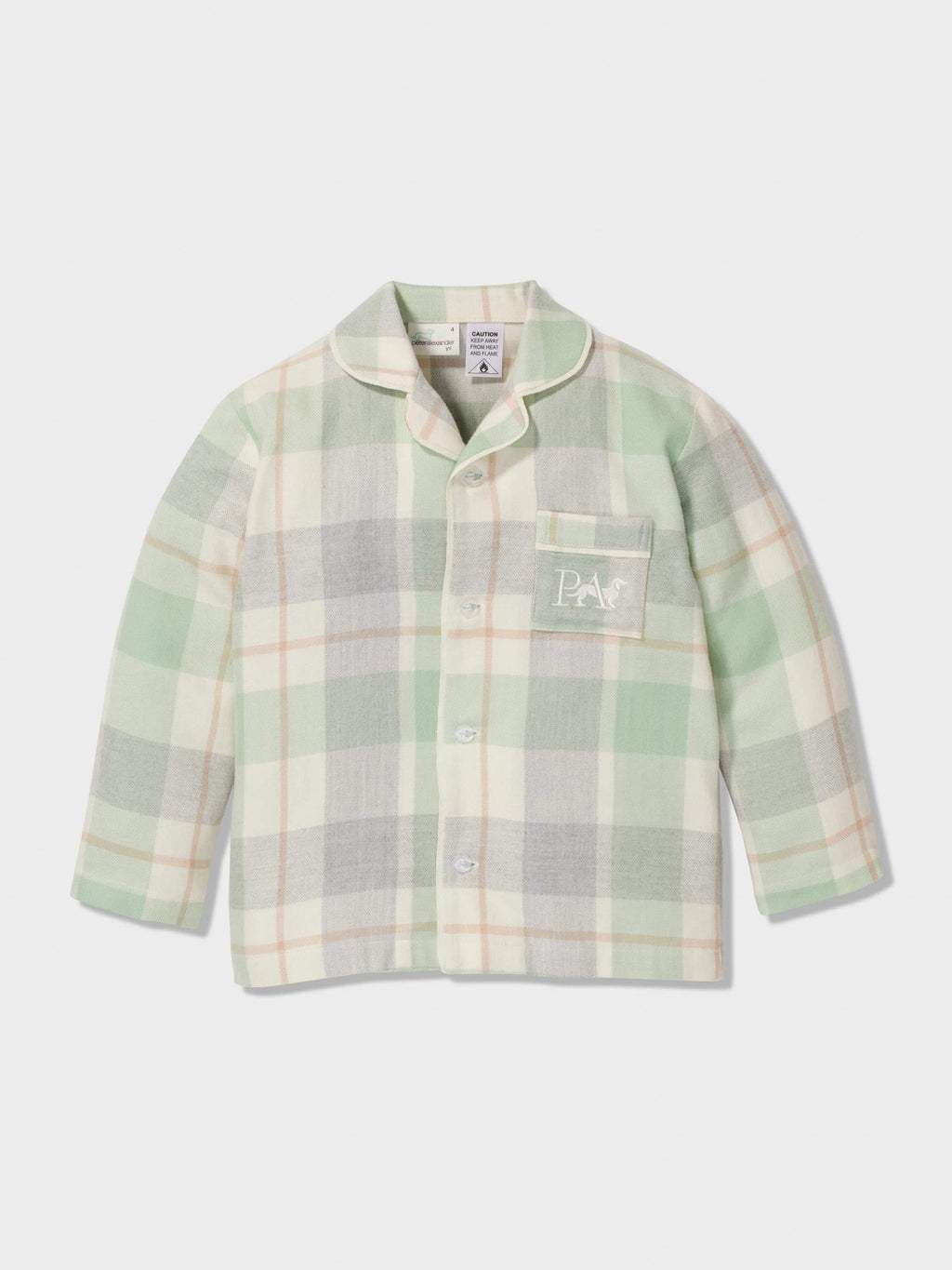Jnr Kids Mint Check Bamboo Flannelette Classic Pj Set mint