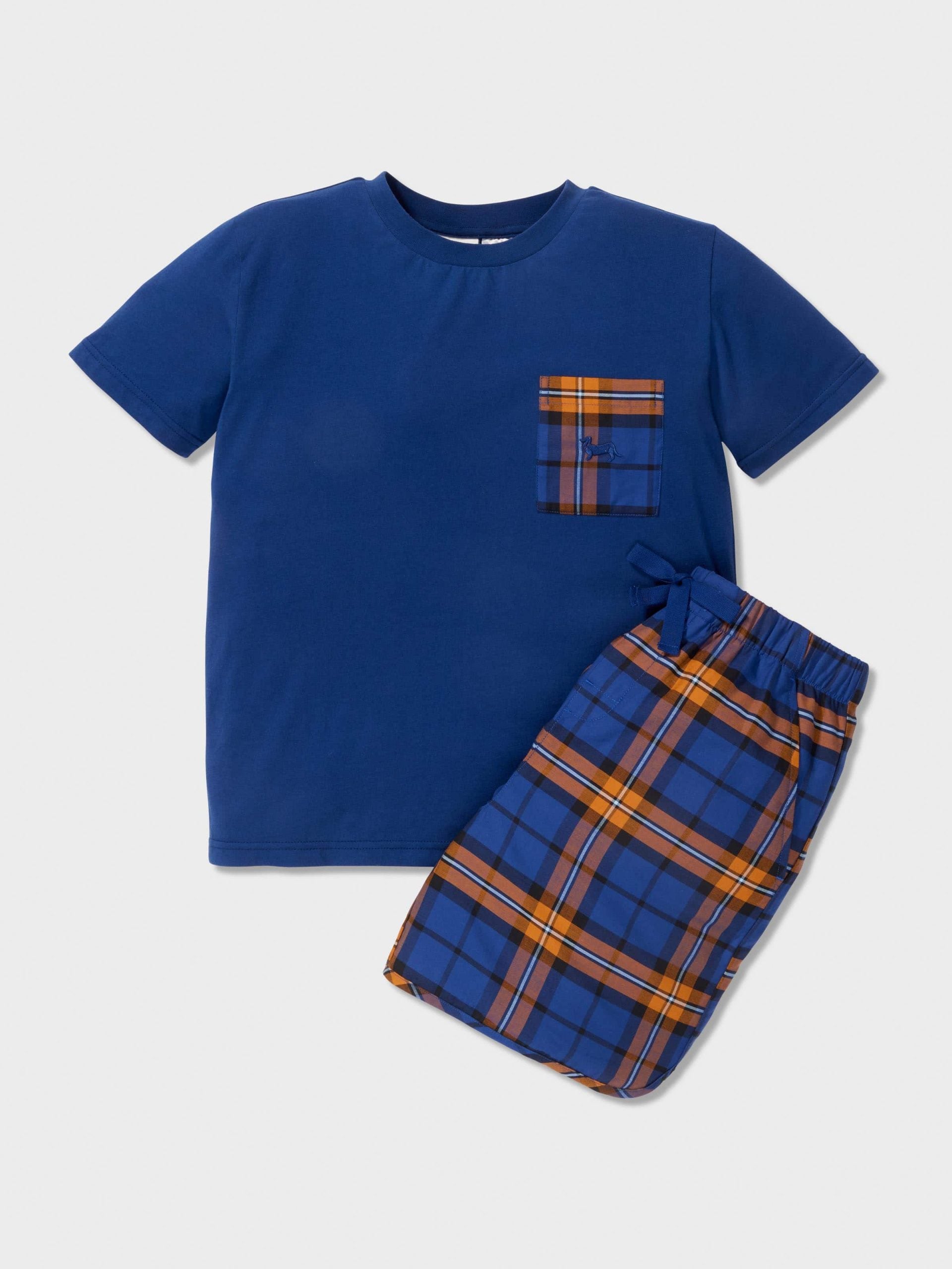 Boys Navy Check Shortie Pj Set navy