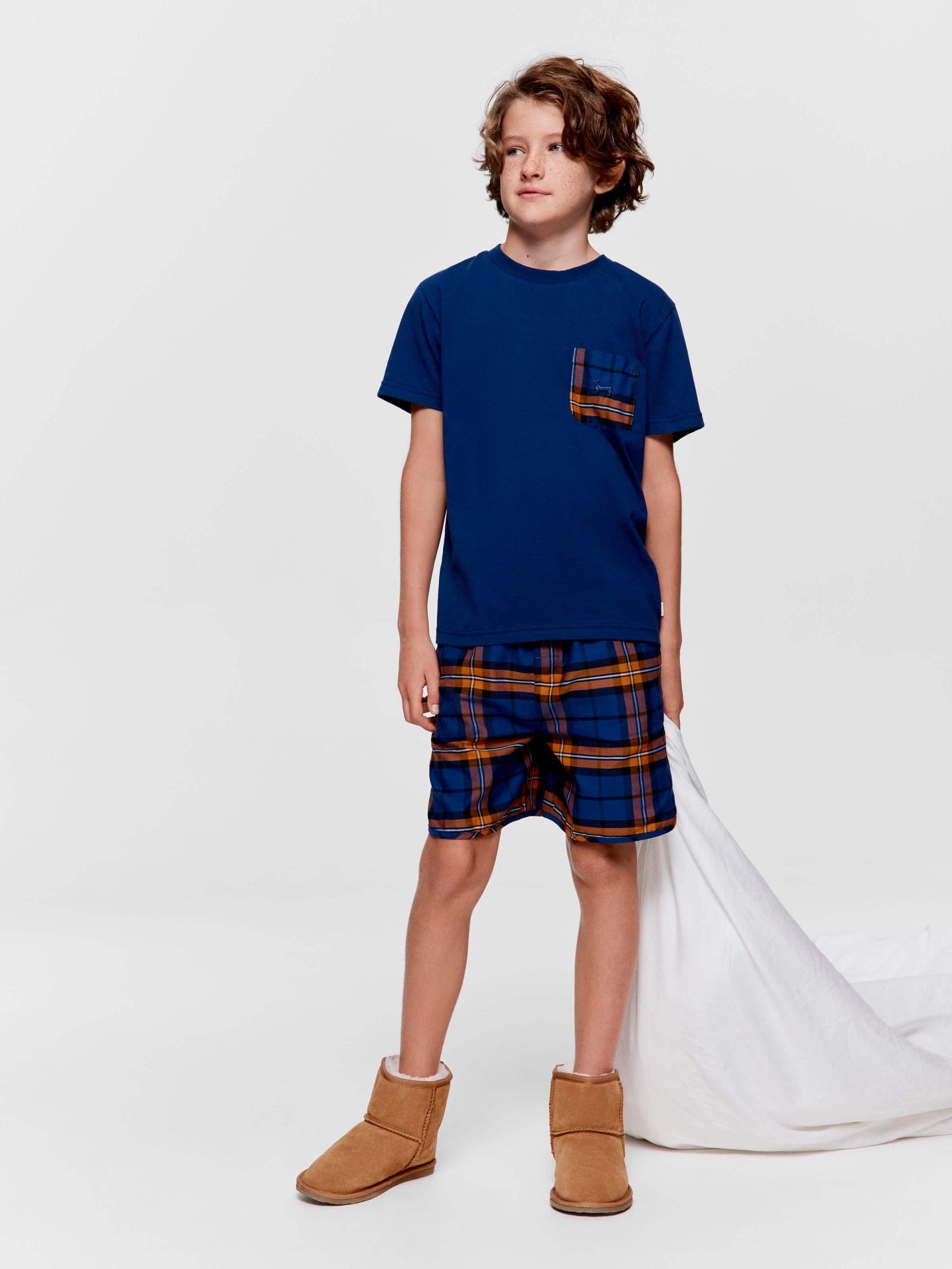 Boys Navy Check Shortie Pj Set navy