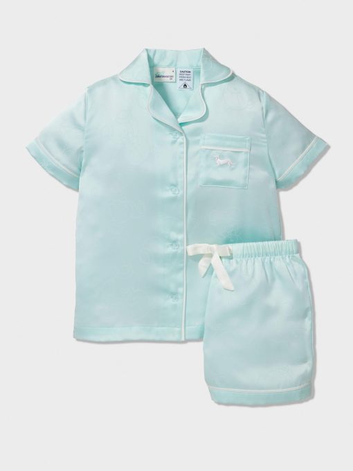 Jnr Girls Teddy Bear Satin Classic Shortie Pj Set mint