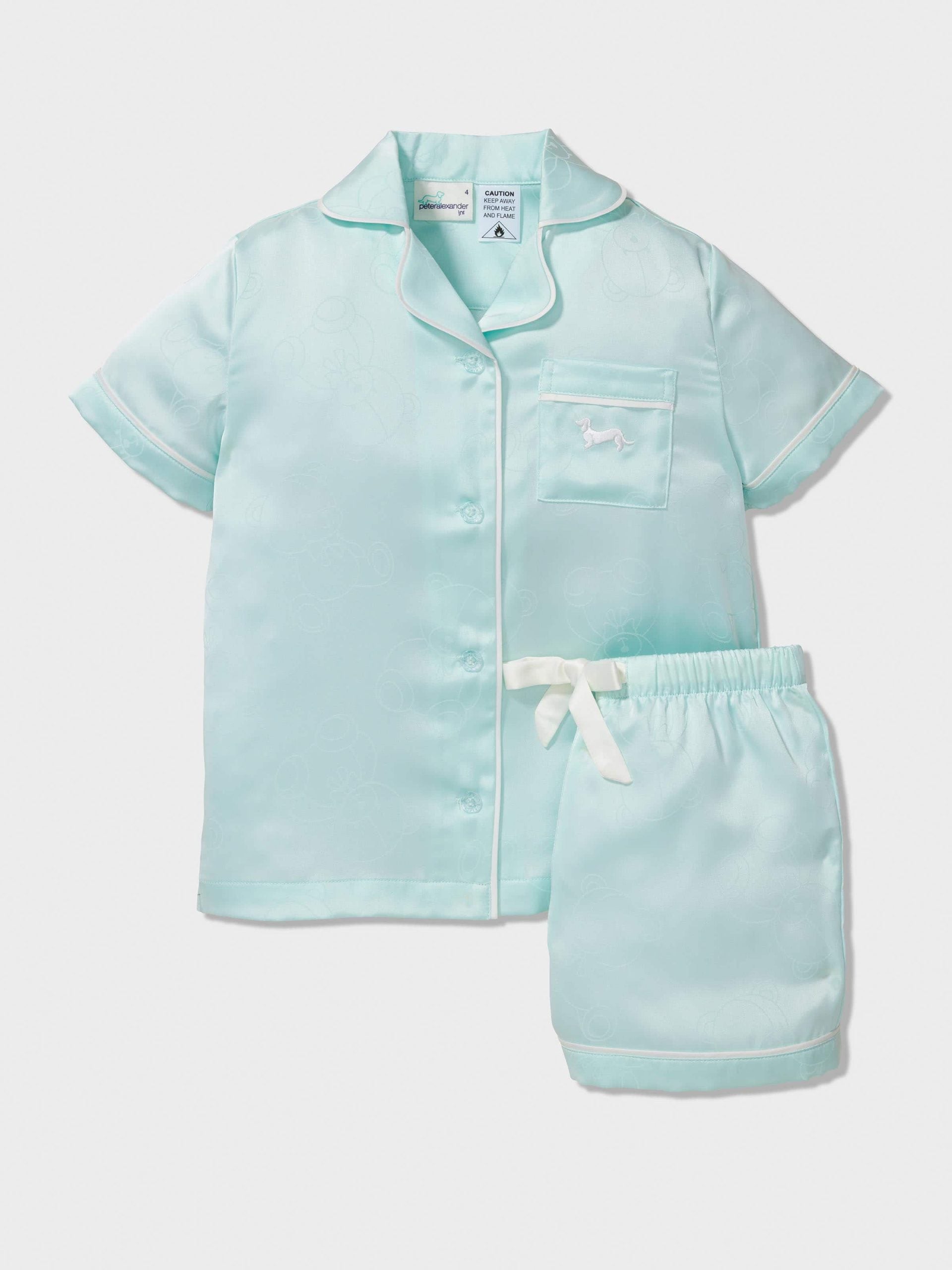 Jnr Girls Teddy Bear Satin Classic Shortie Pj Set mint