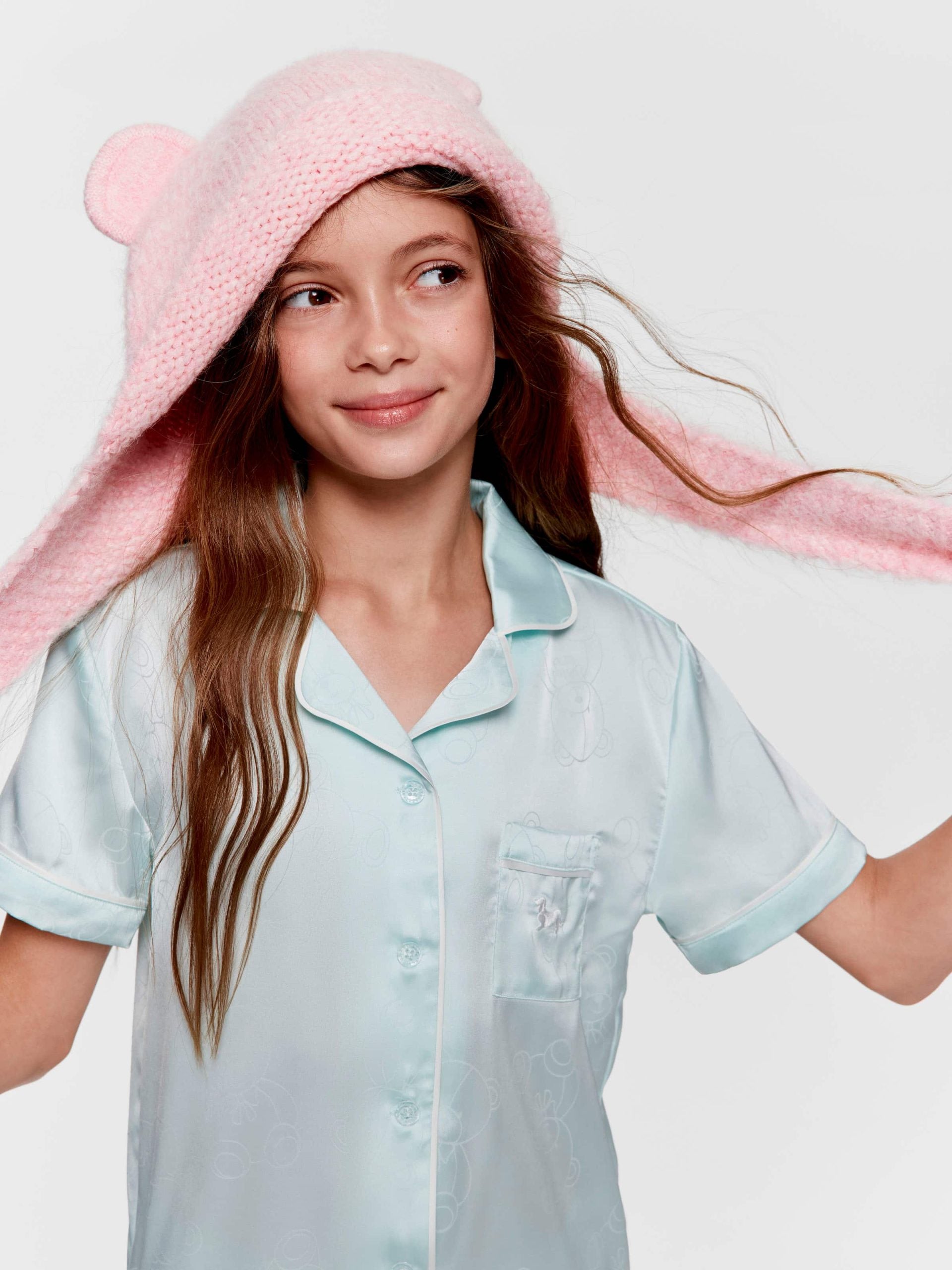 Girls Teddy Bear Satin Classic Shortie Pj Set mint