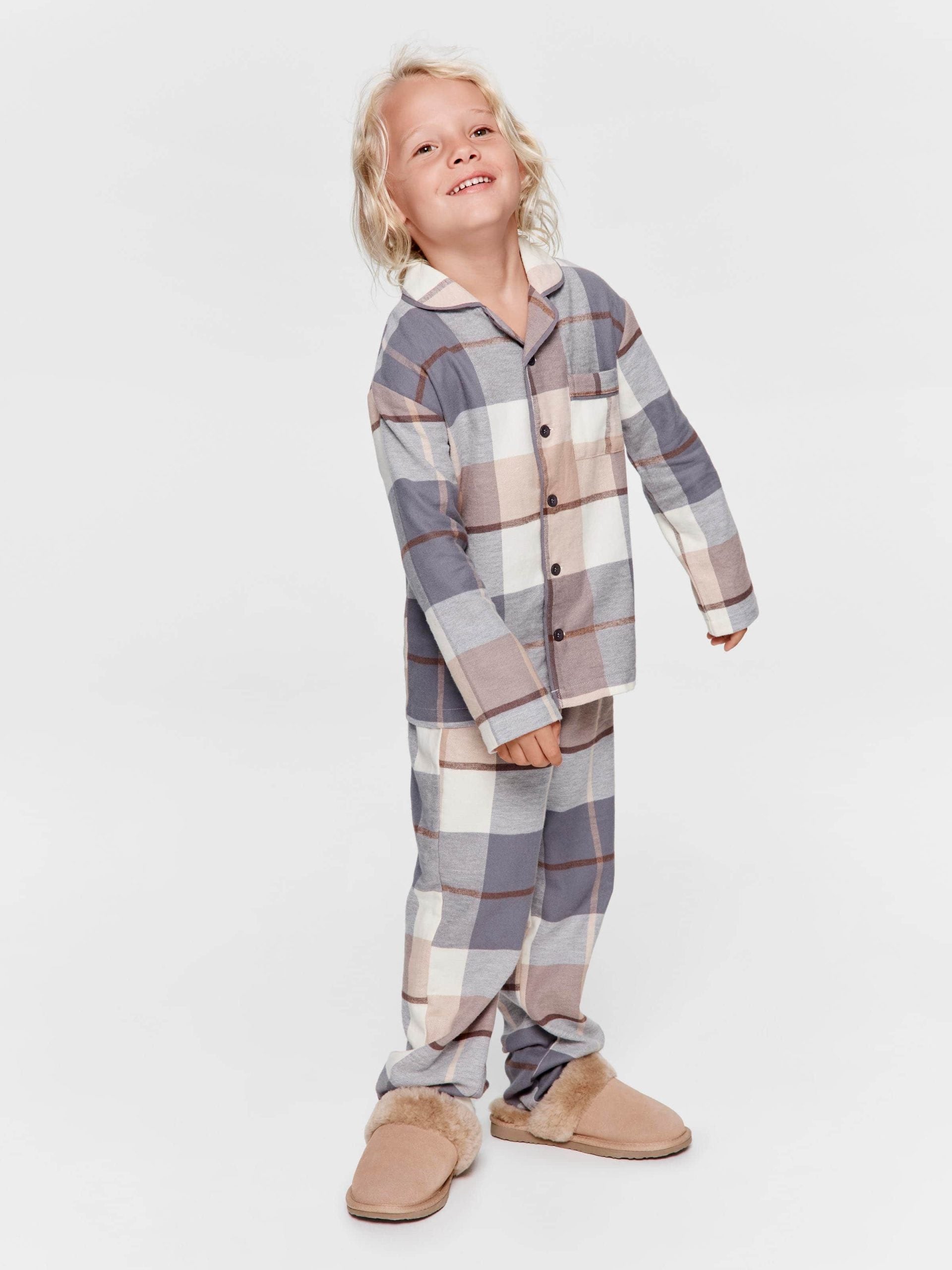 Jnr Boys Charcoal Check Classic Long Pj Set multi