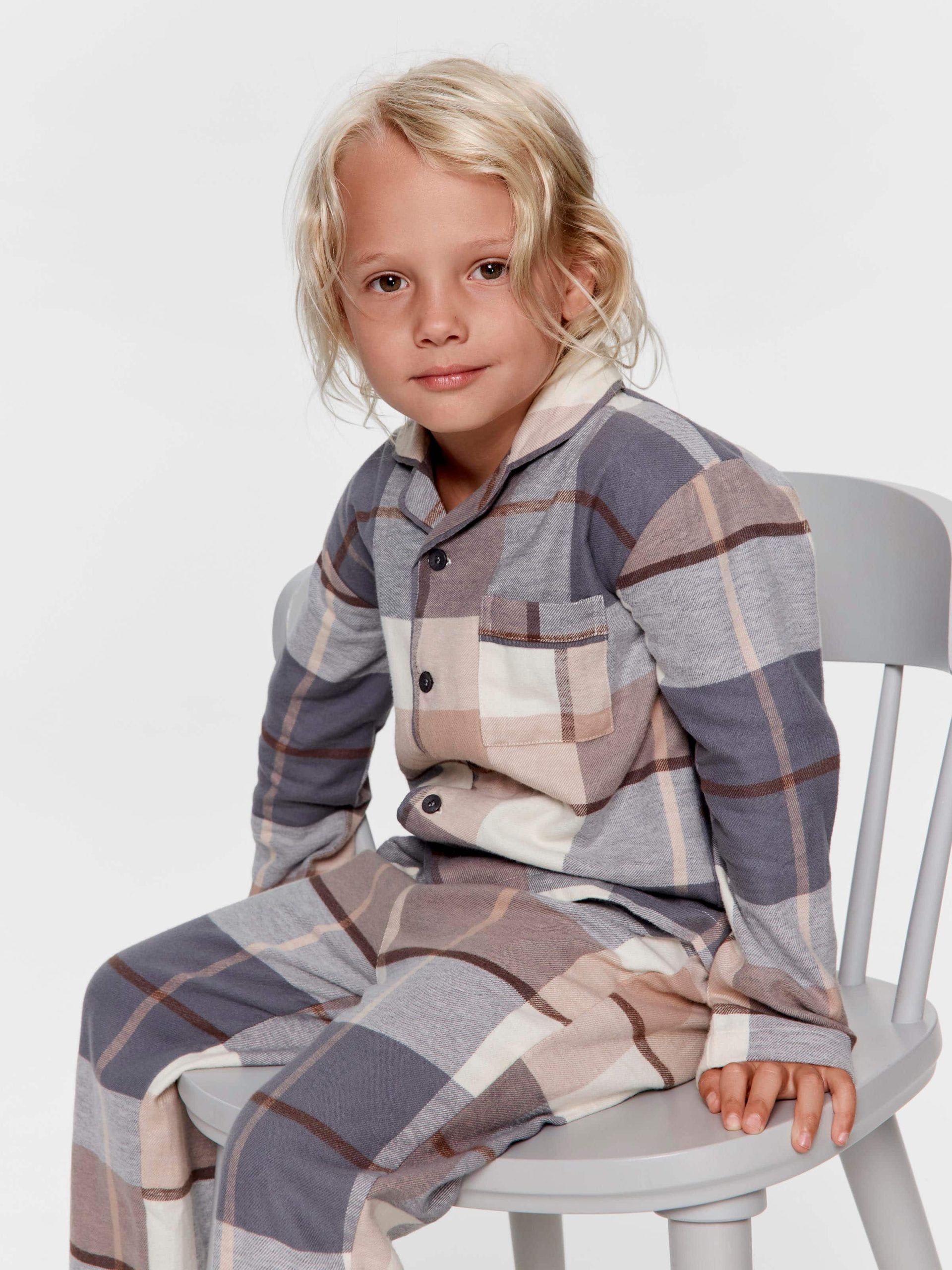 Jnr Boys Charcoal Check Classic Long Pj Set multi