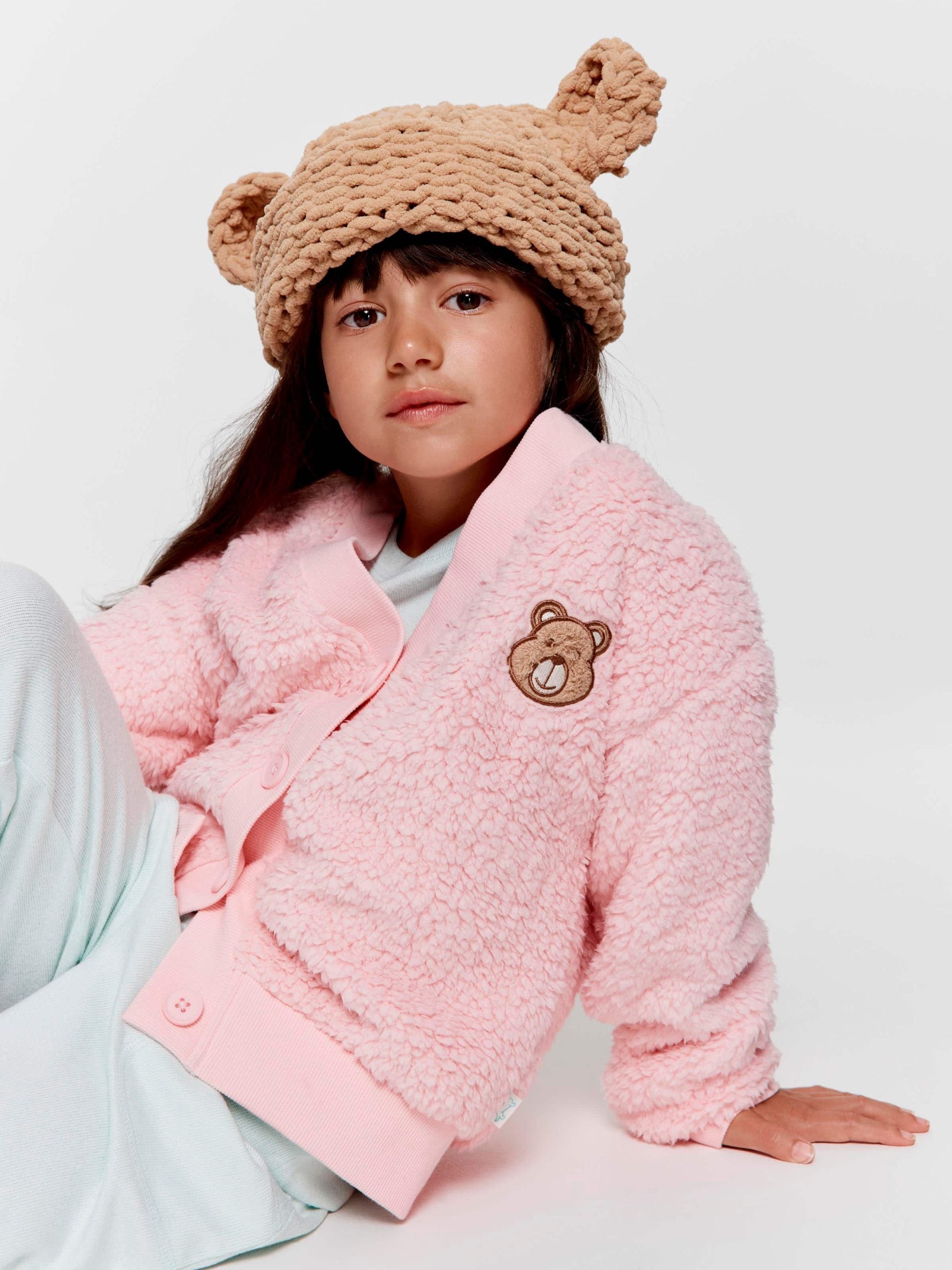 Jnr Girls Teddy Bear Cardigan pink