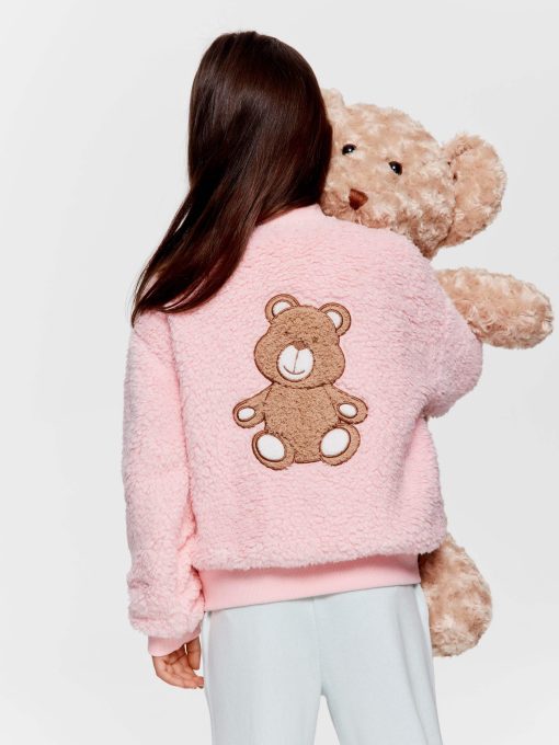 Jnr Girls Teddy Bear Cardigan pink