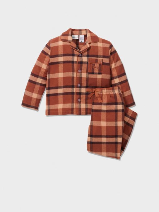 Jnr Boys Brown Check Long Classic Pj Set multi