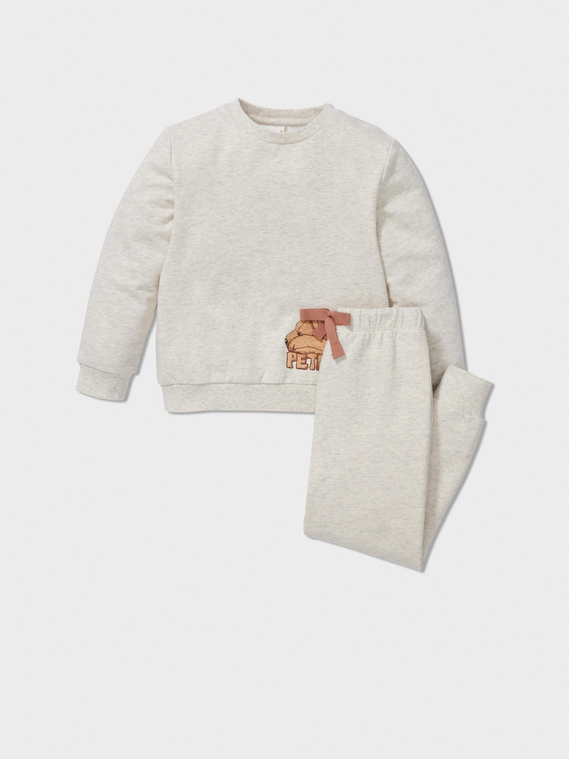 Jnr Kids Sleepy Bear Long Pj Set oatmeal