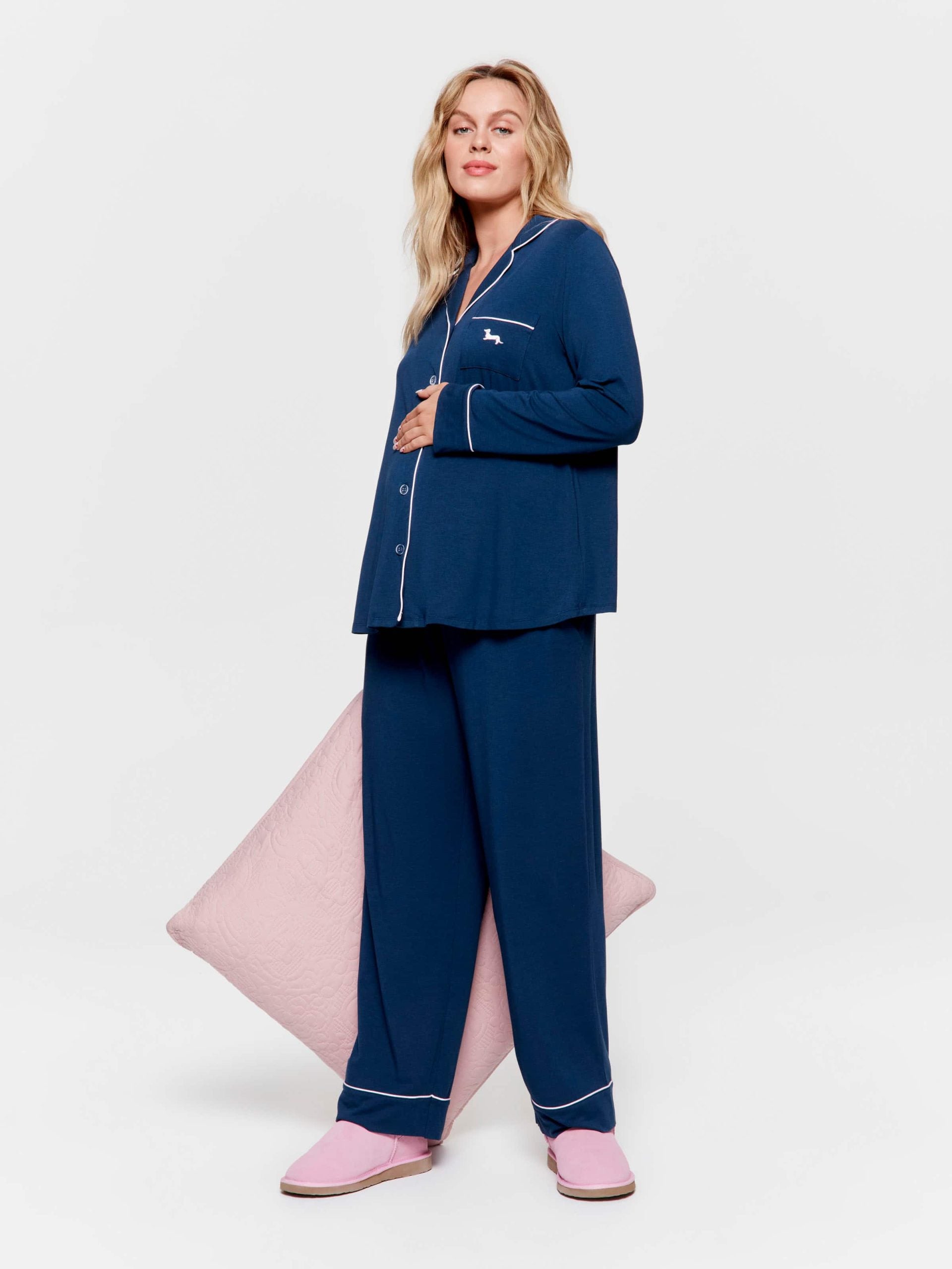 Maternity Navy Comfy Over The Bump Long Sleeve Pj Set navy