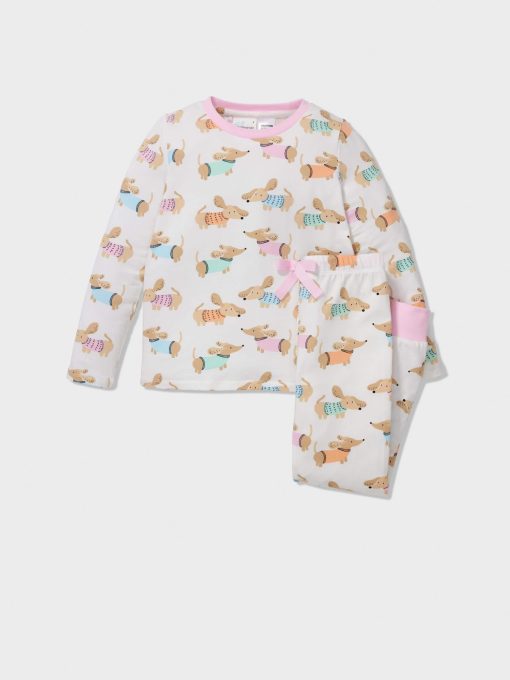 Jnr Girls Dachshund Long Pj Set Multi