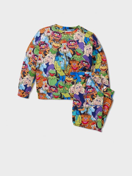 Jnr Kids Muppet Print Plush Long Pj Set multi