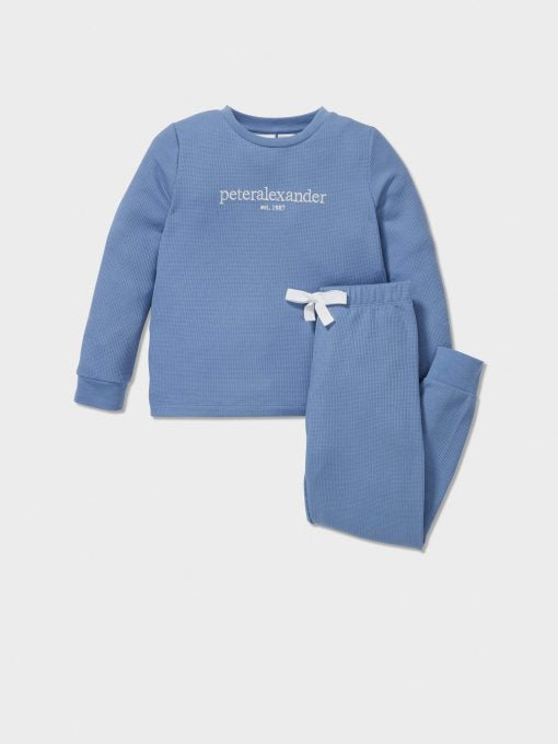 Jnr Boys Heritage Waffle Long Pj Set blue
