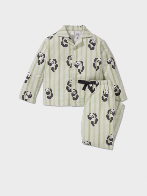 Jnr Boys Green Panda Classic Pj Set multi