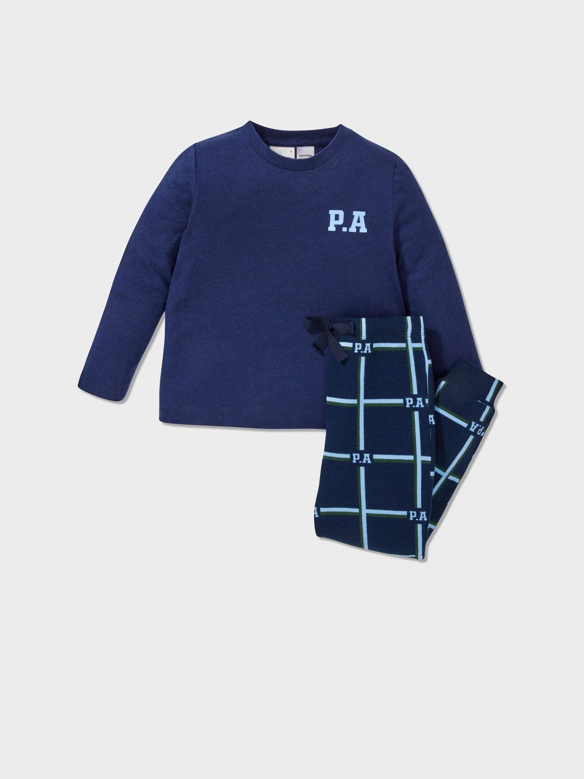Jnr Boys Navy Check Long Pj Set multi