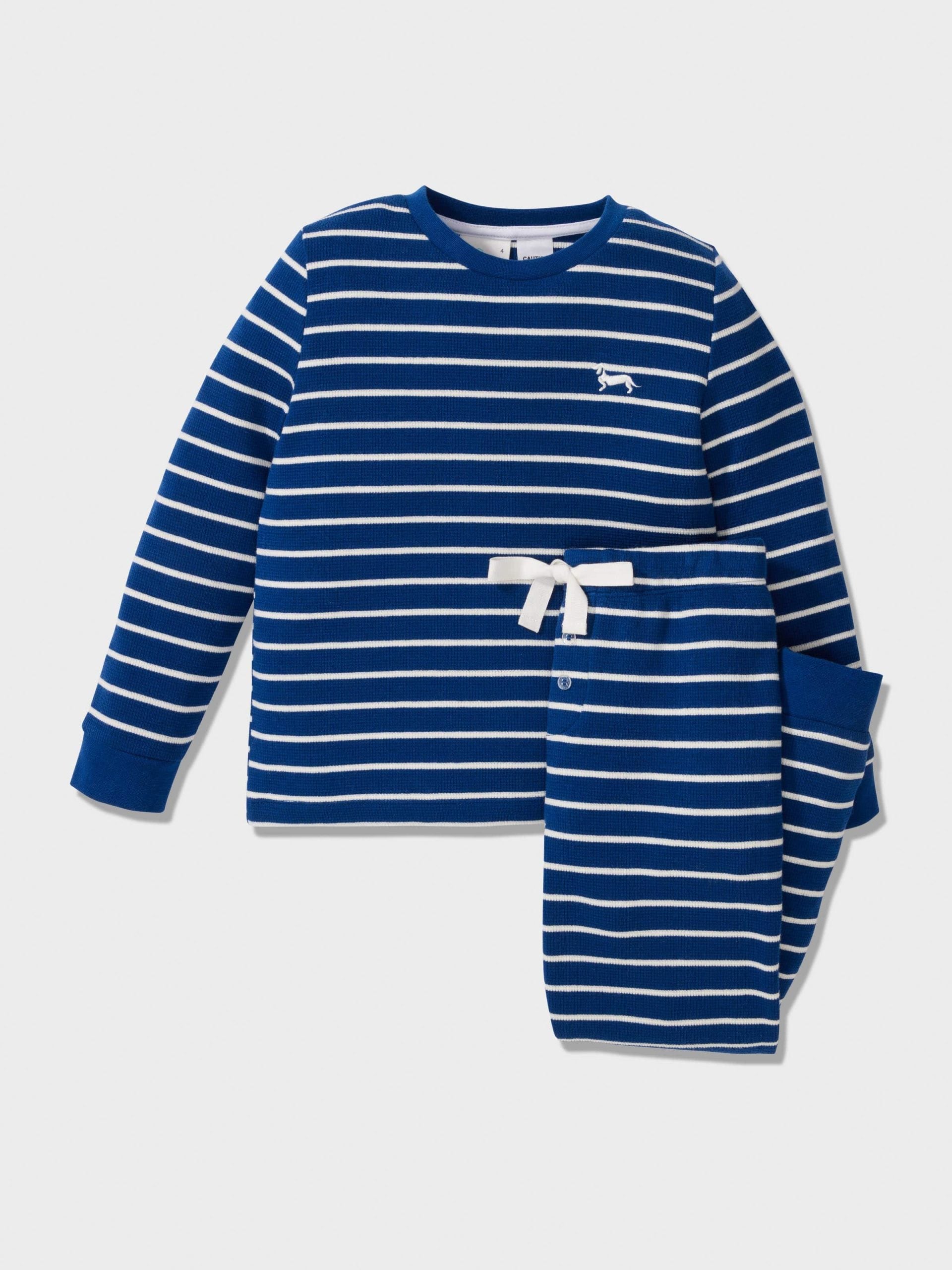 Jnr Boys Waffle Stripe Long Pj Set Navy