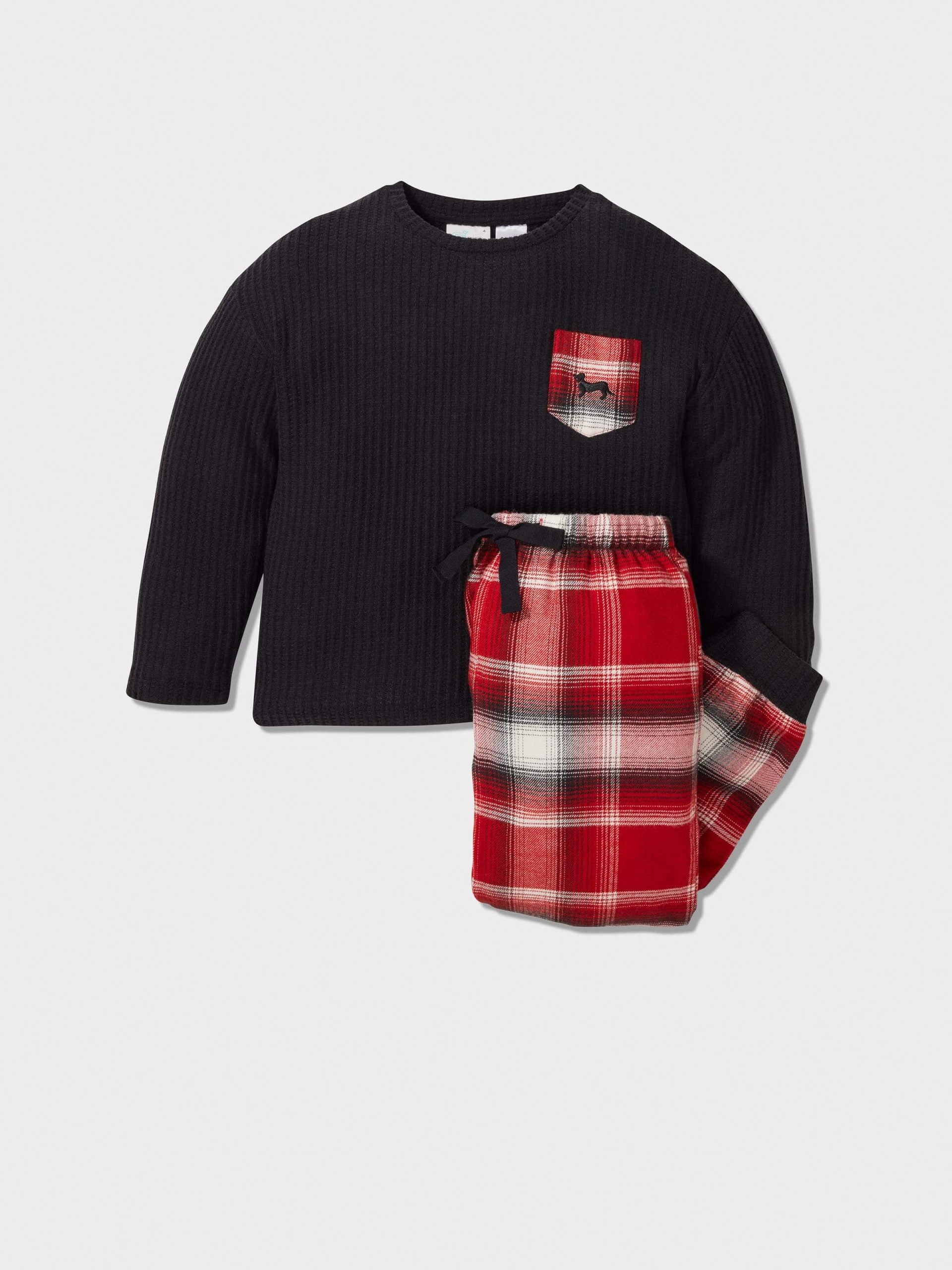 Jnr Boys Red Check Long Pj Set Multi