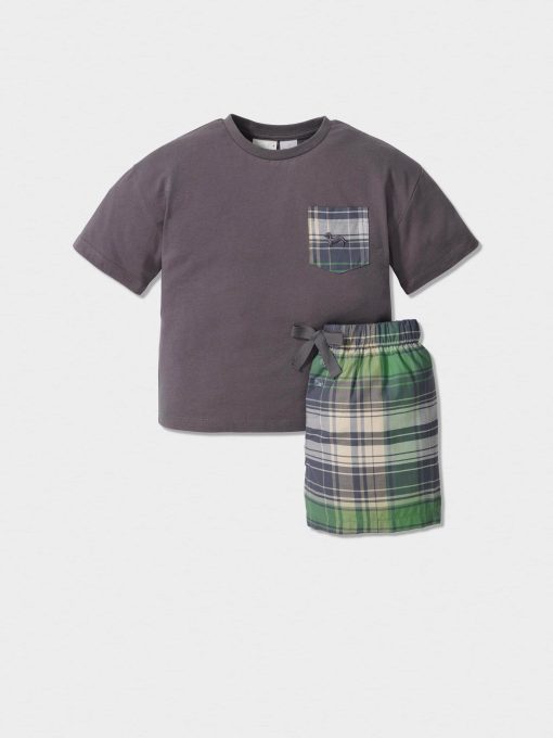 Jnr Boys Cowboy Check Short Pj Set Multi