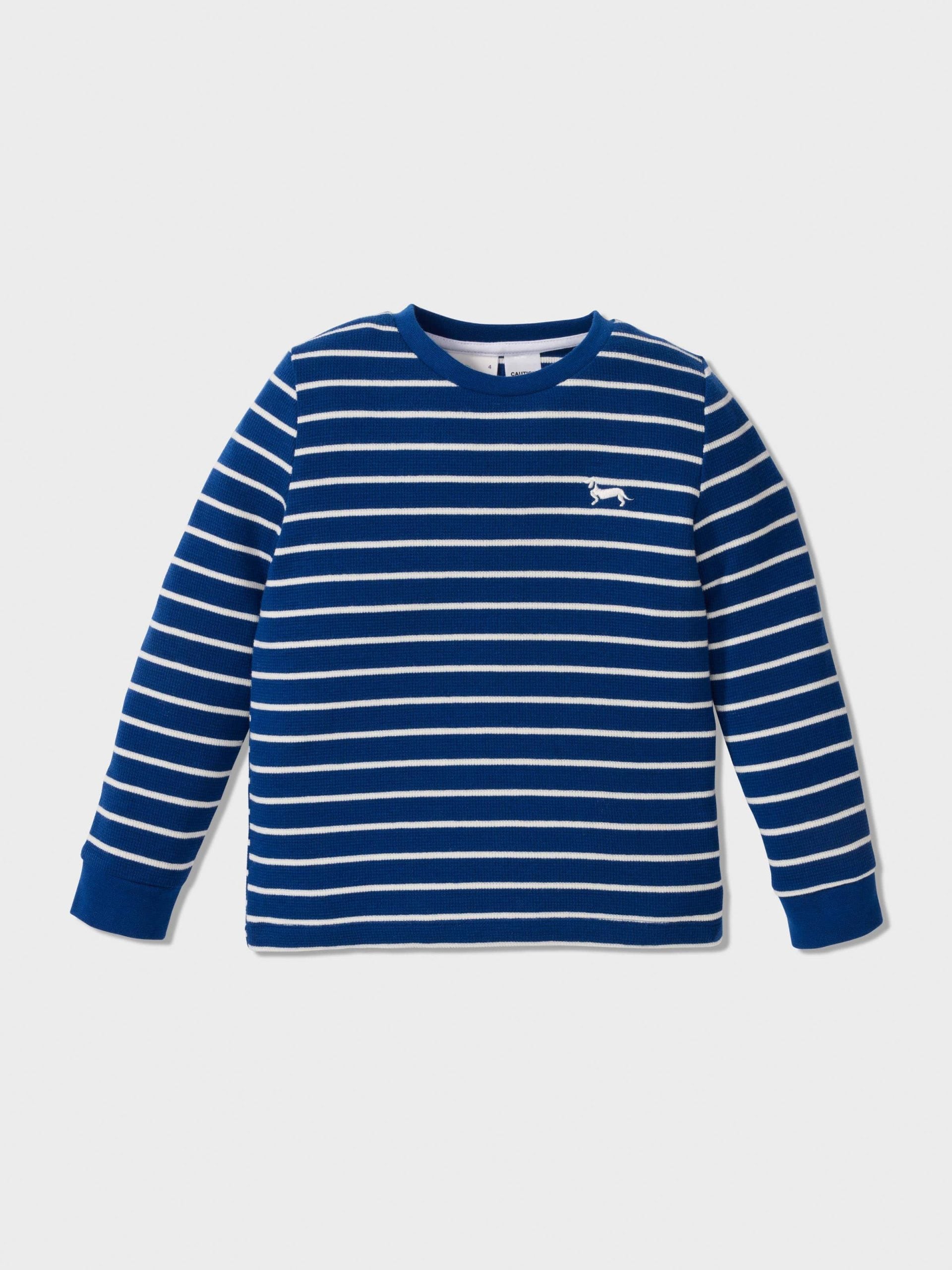 Boys Waffle Stripe Long Pj Set Navy