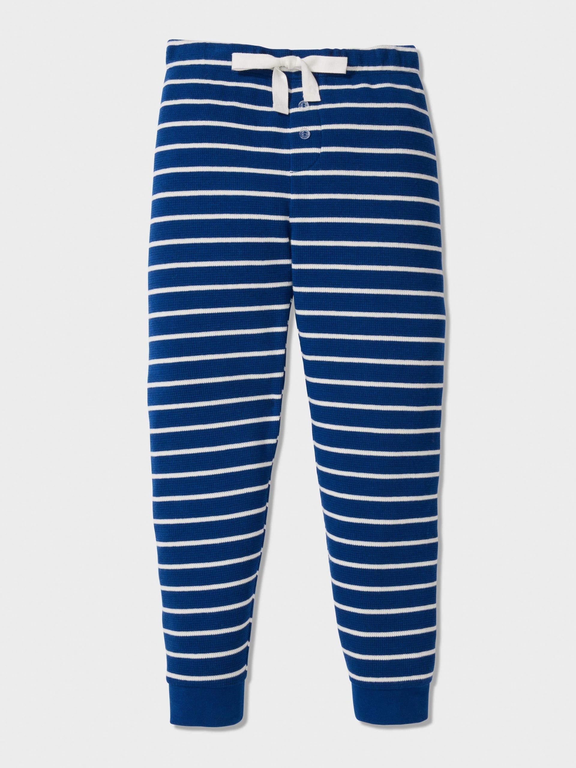Boys Waffle Stripe Long Pj Set Navy