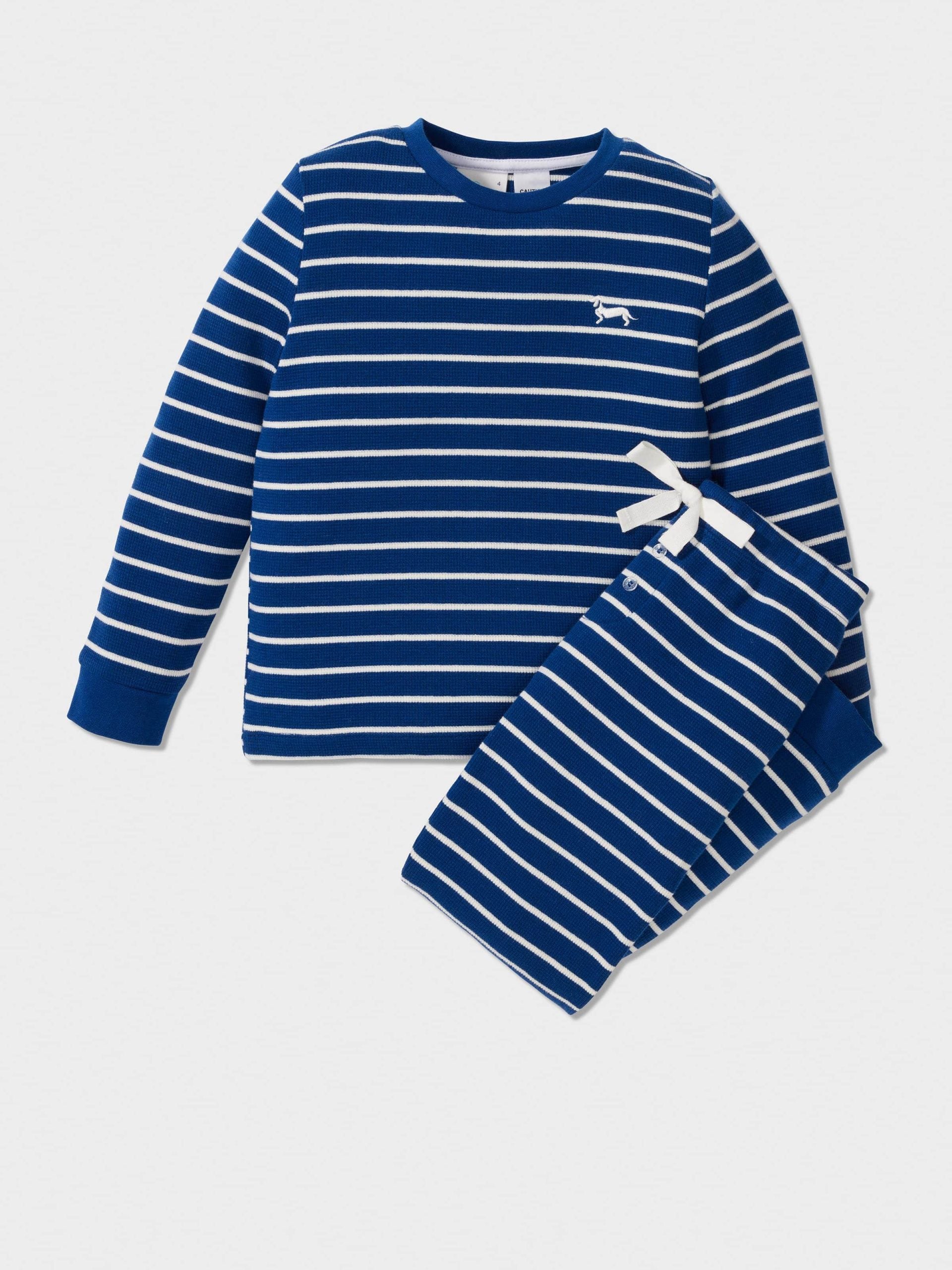 Boys Waffle Stripe Long Pj Set Navy