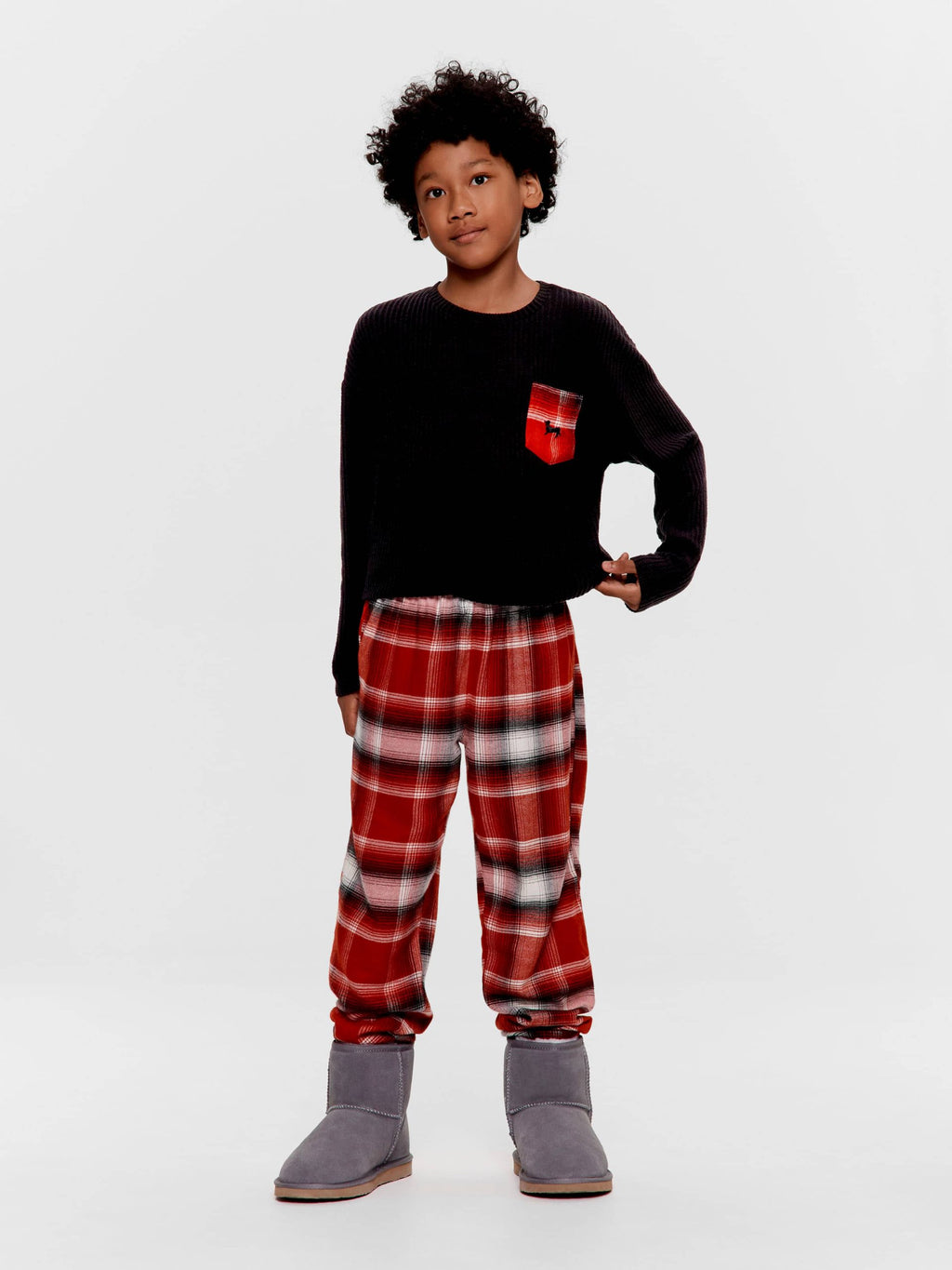 Boys Red Check Long Pj Set Multi
