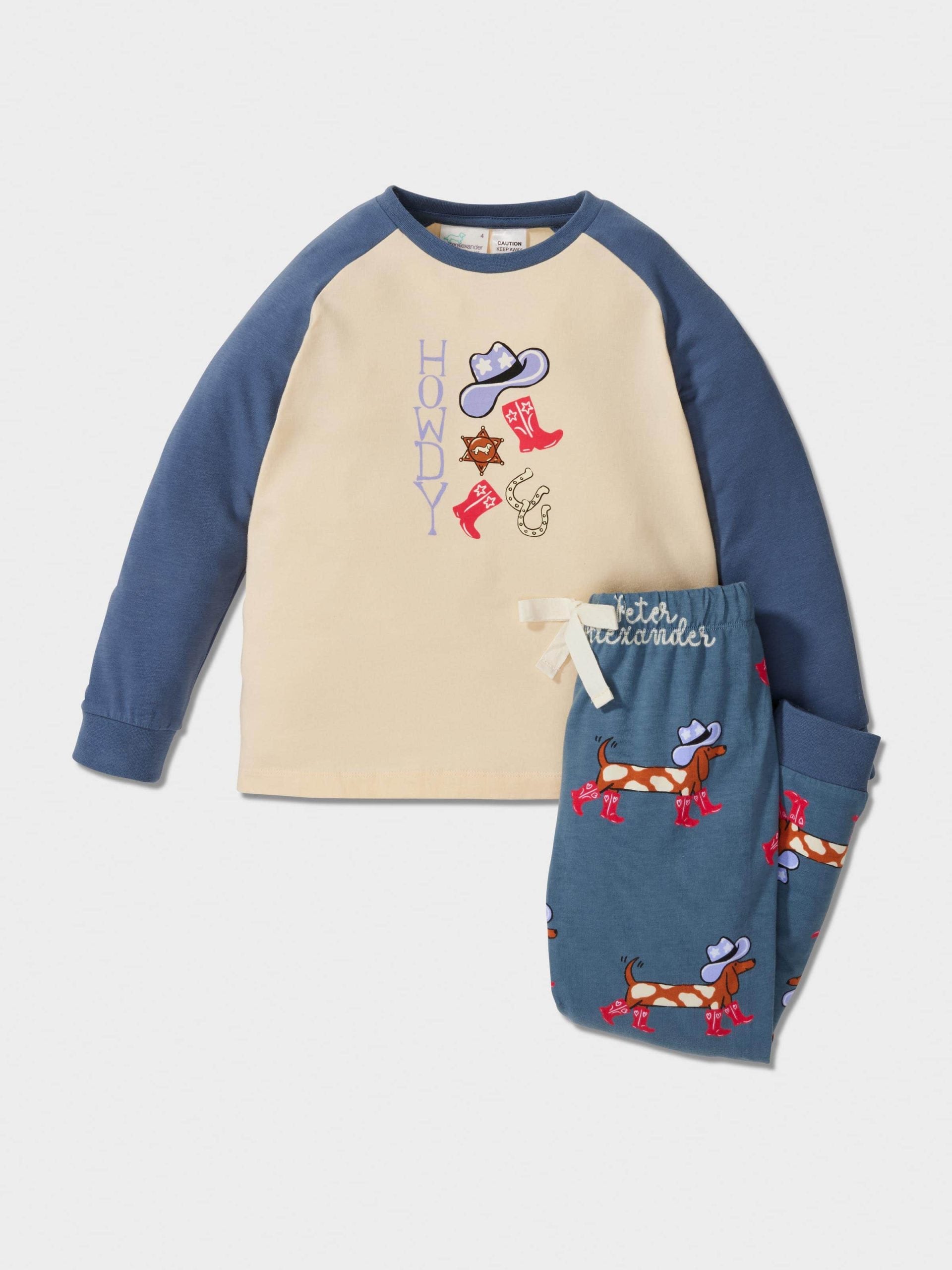 Jnr Boys Cowboy Penny Long Pj Set Blue