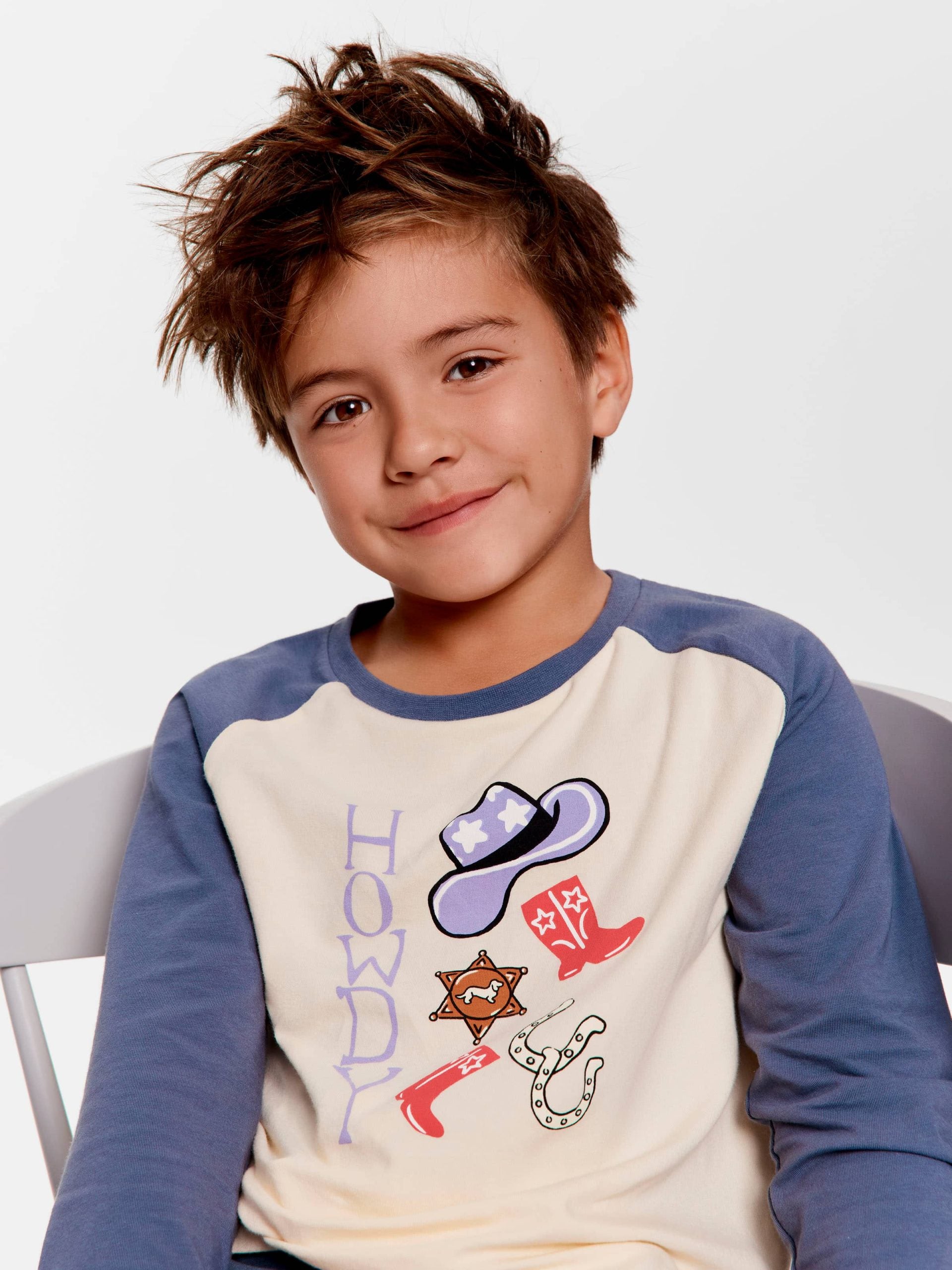 Jnr Boys Cowboy Penny Long Pj Set Blue