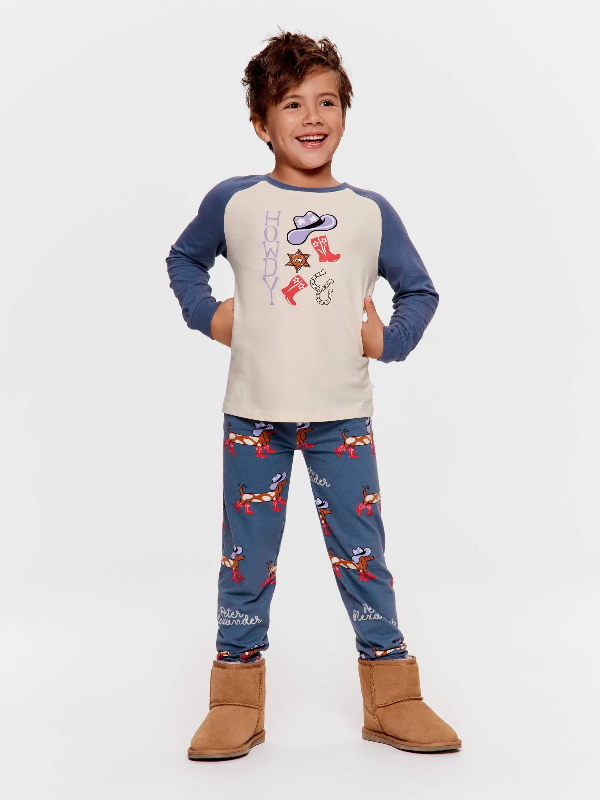 Jnr Boys Cowboy Penny Long Pj Set Blue