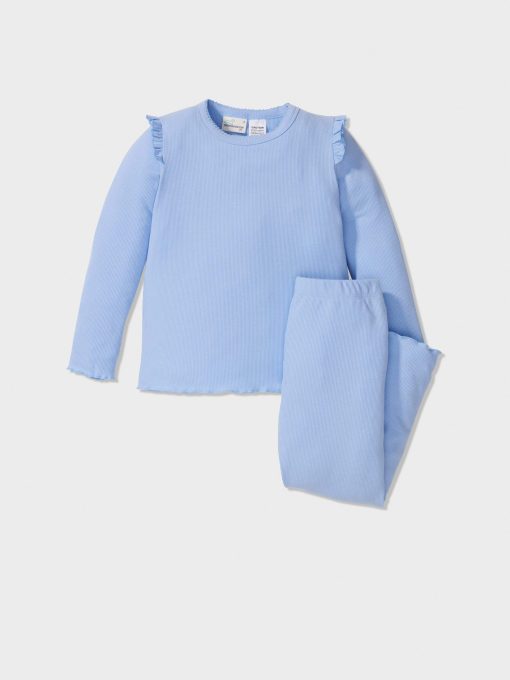 Jnr Girls Rib Long Pj Set Blue