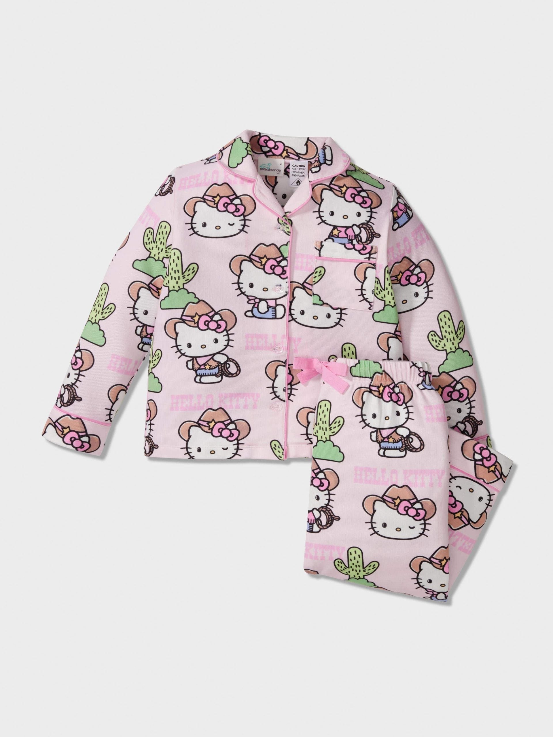 Jnr Girls Hello Kitty Cowboy Long Plush Classic Pj Set Multi