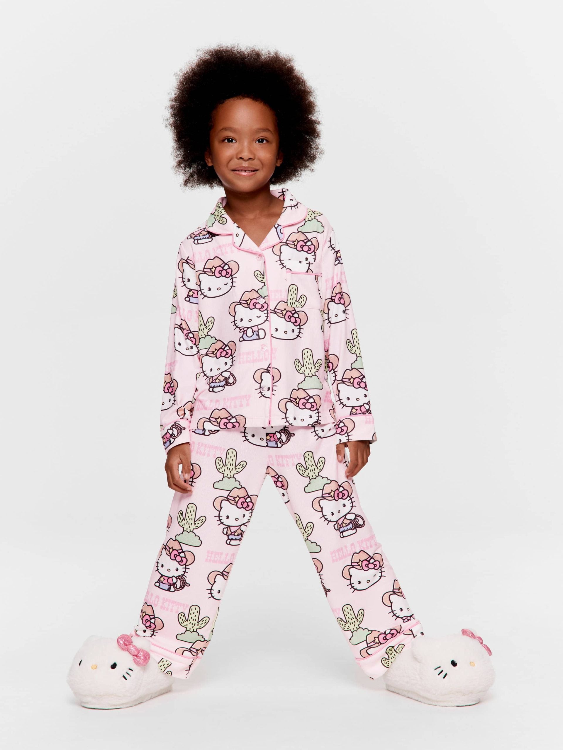 Jnr Girls Hello Kitty Cowboy Long Plush Classic Pj Set Multi