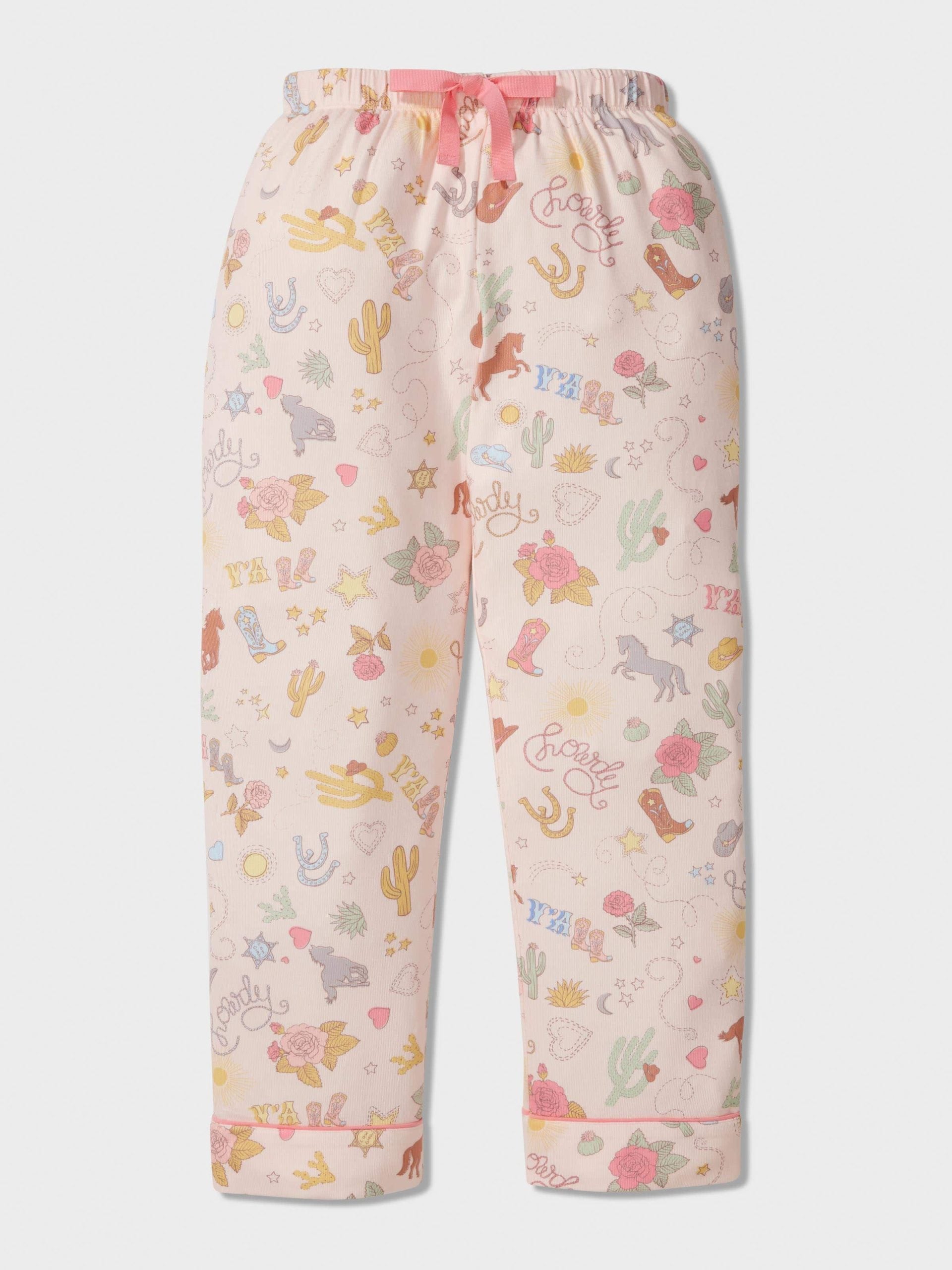 Girls Cowboy Print Long Plush Classic Pj Set Multi
