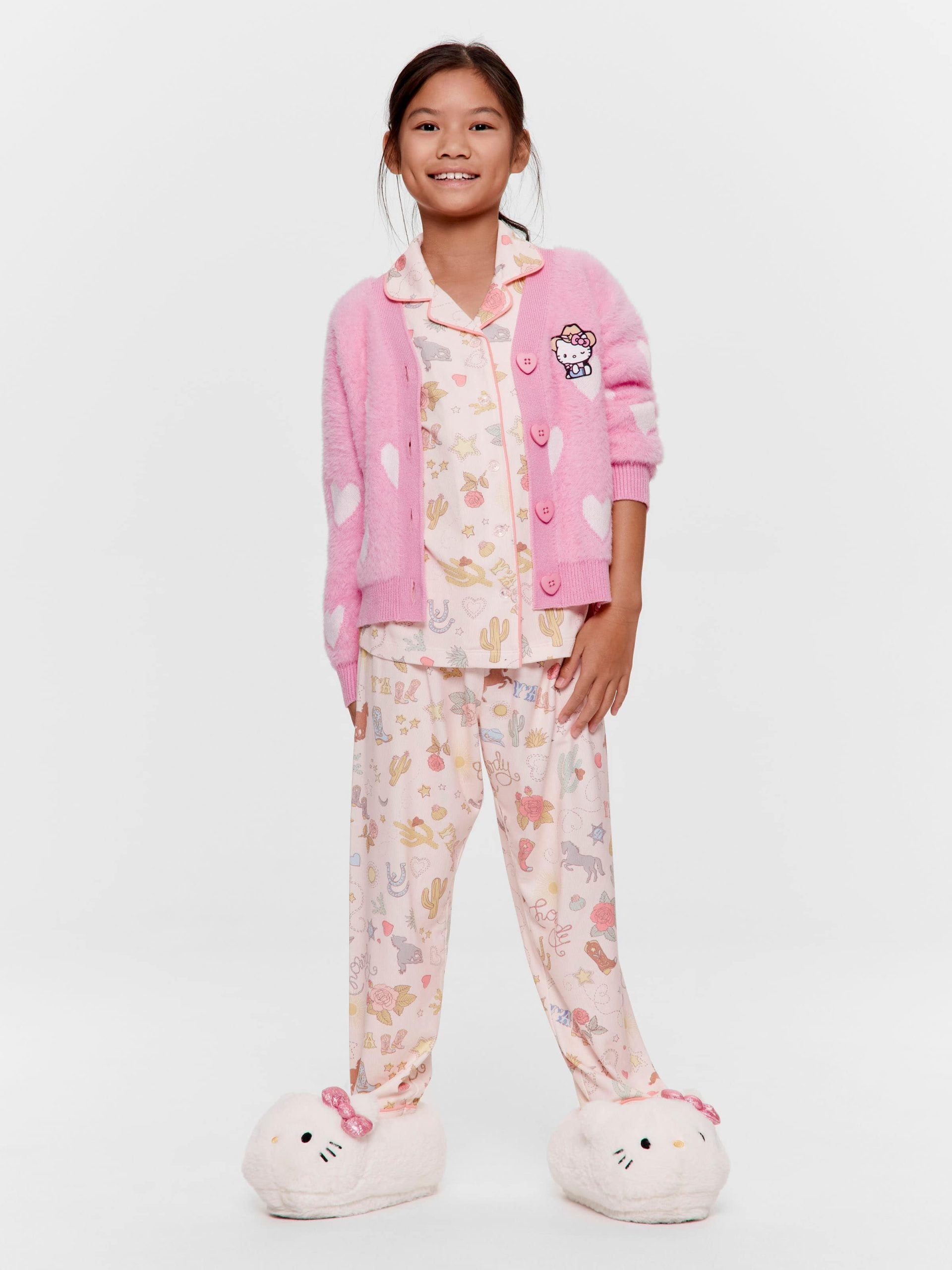 Girls Cowboy Print Long Plush Classic Pj Set Multi