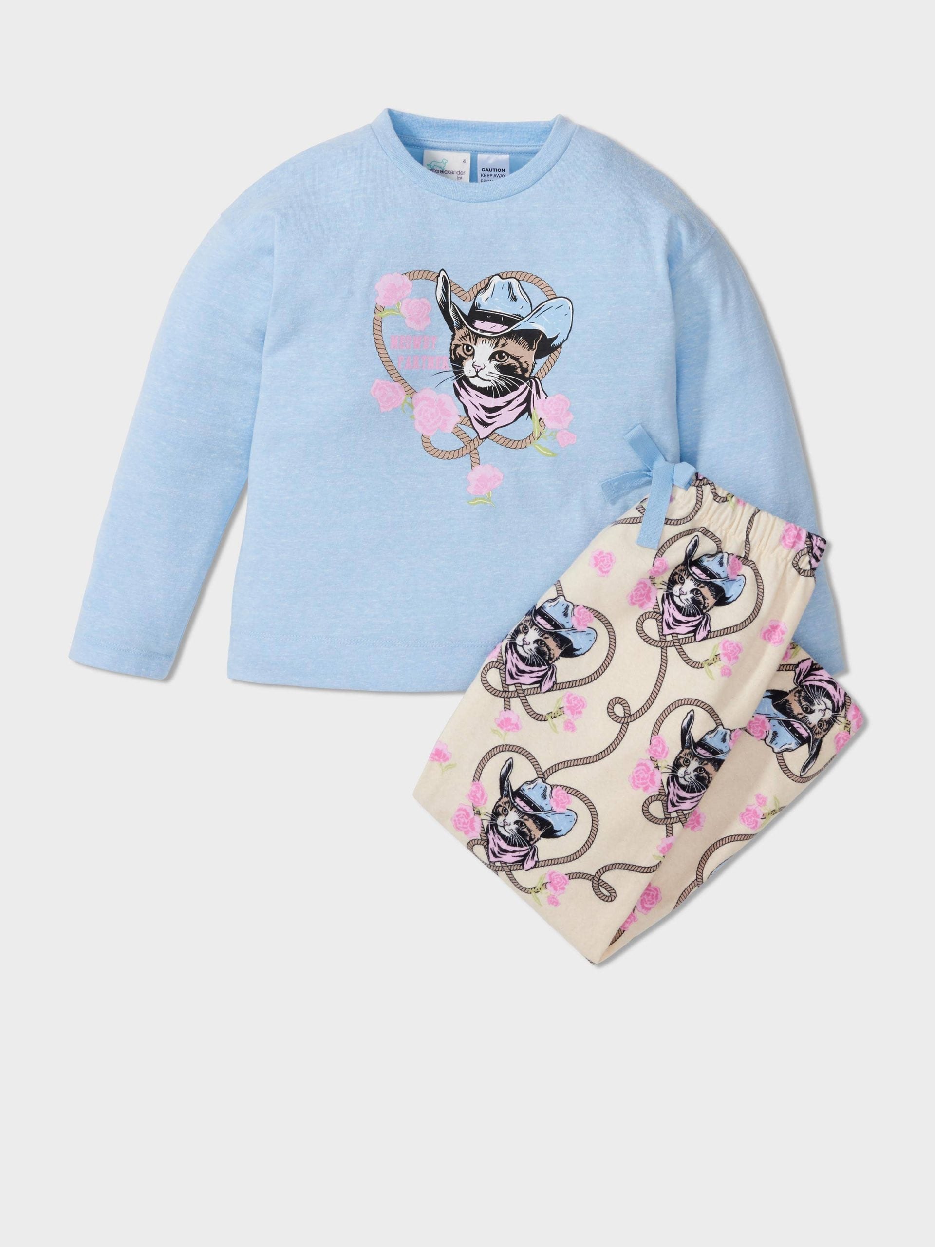 Girls Cowboy Cat Long Pj Set Multi