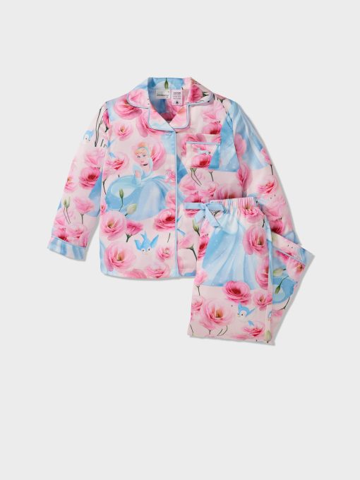 Jnr Girls Disney Cinderella Satin Long Classic Pj Set Multi