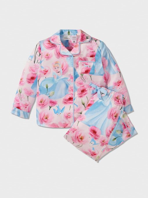 Girls Disney Cinderella Satin Long Classic Pj Set Multi