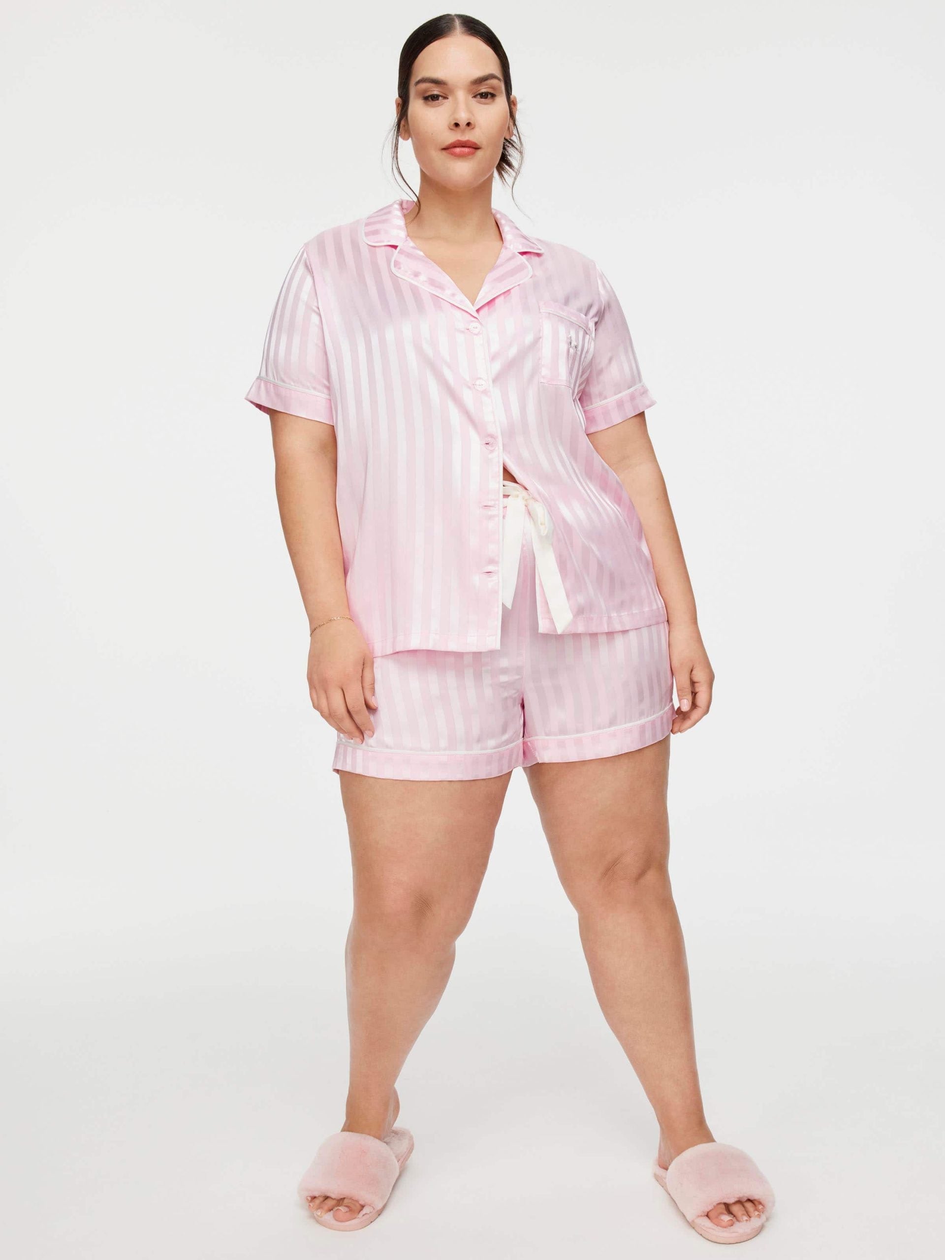 P.A. Plus Pink Stripe Chic Satin Pj Set Pink